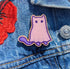 Wooden Pin Badge - Ghost Cat
