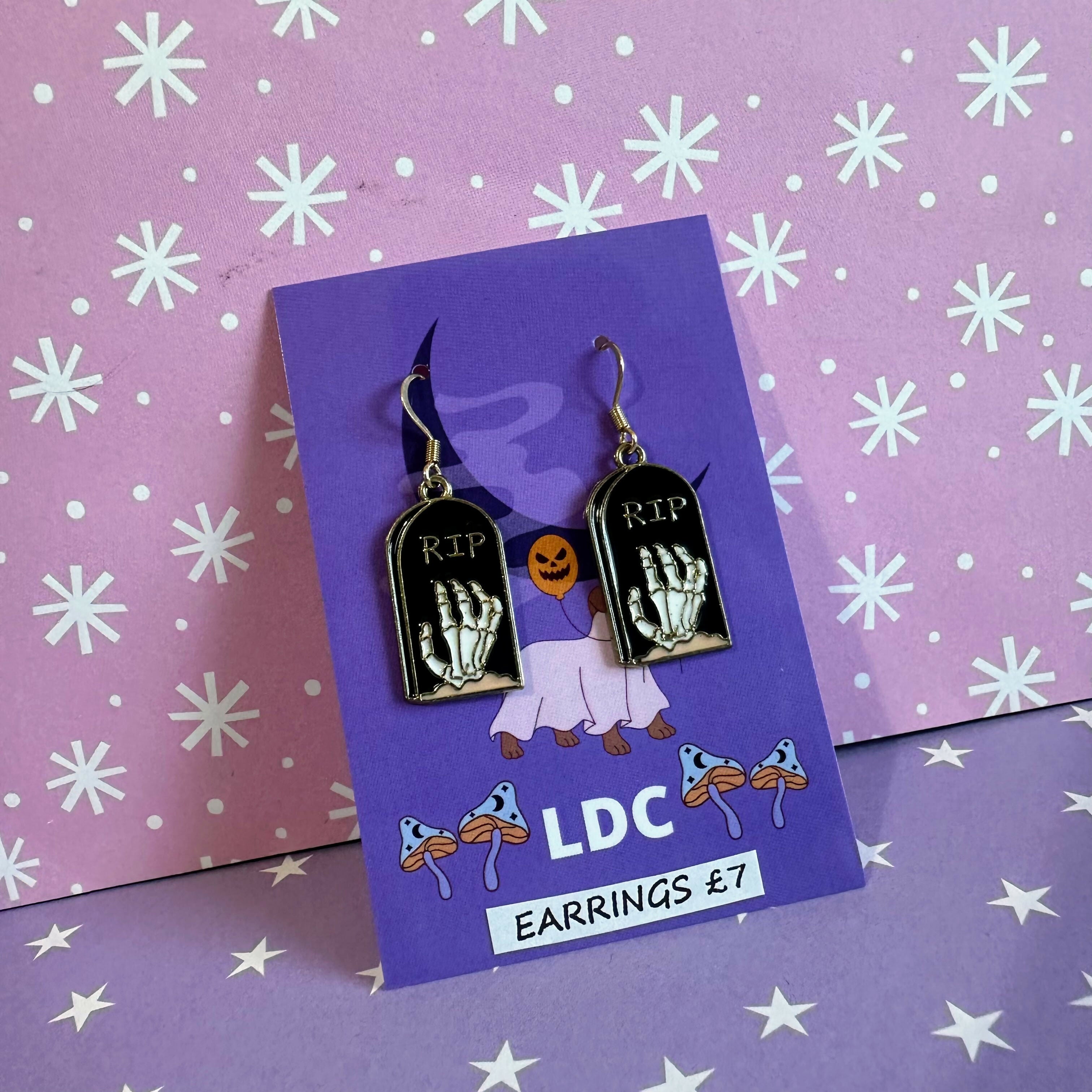 Black RIP Tombstone Earrings