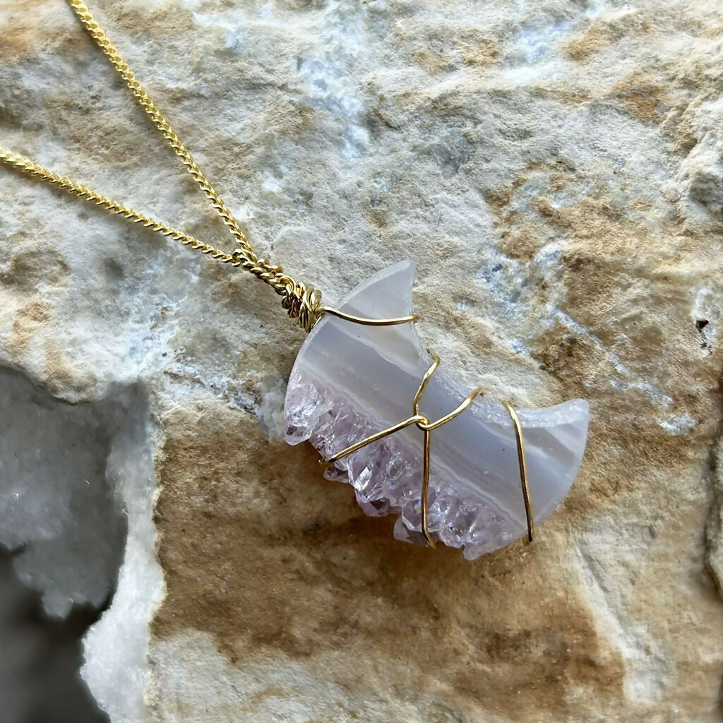 Handmade Gold Vermeil Amethyst And Agate Moon Necklace
