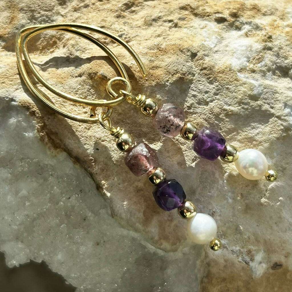Handmade Gold Vermeil Gemstone and Fresh Water Pearl Earrings