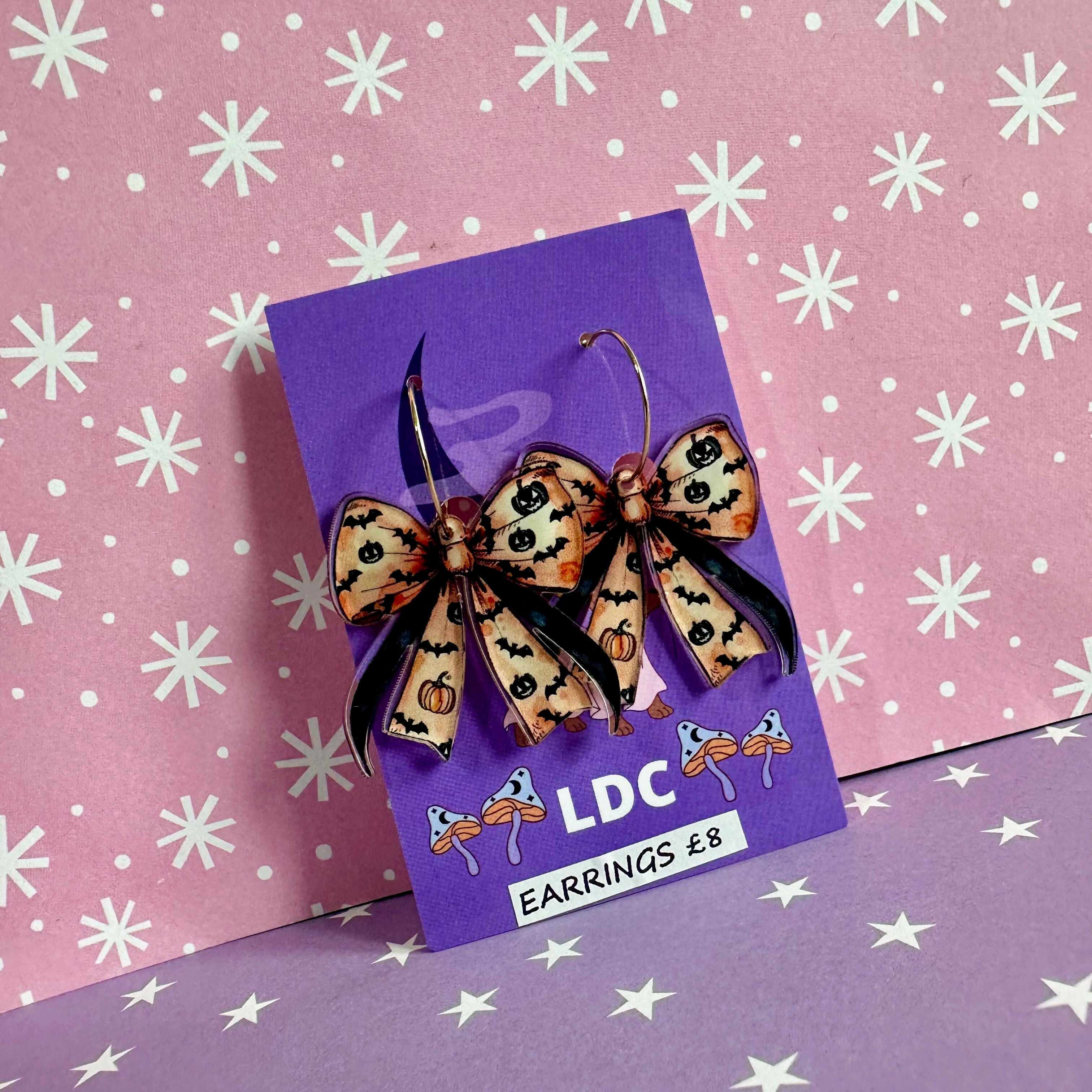 Acrylic Bow Hoop Earrings Bat