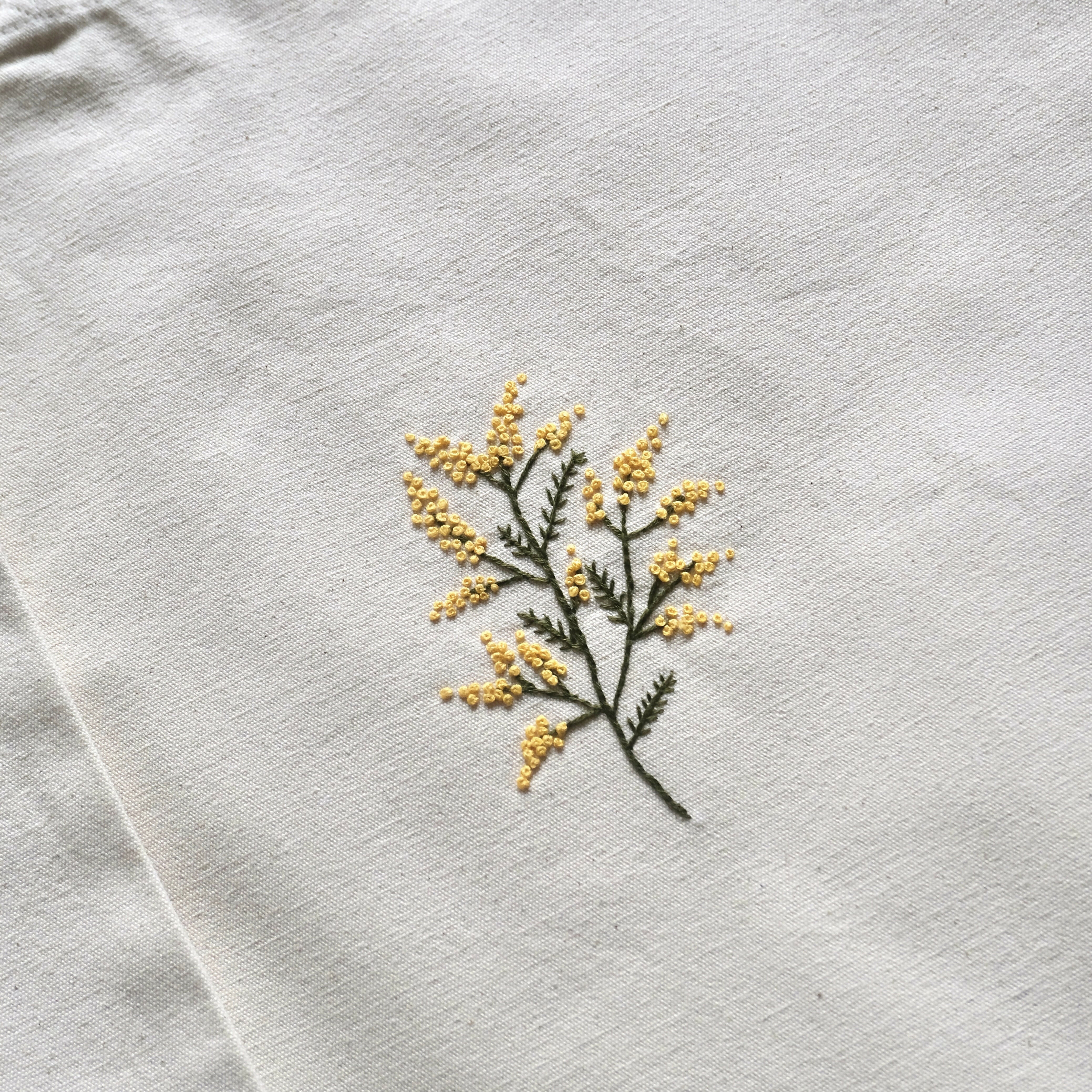 Hand Embroidered Mimosa Flower Tote Bag