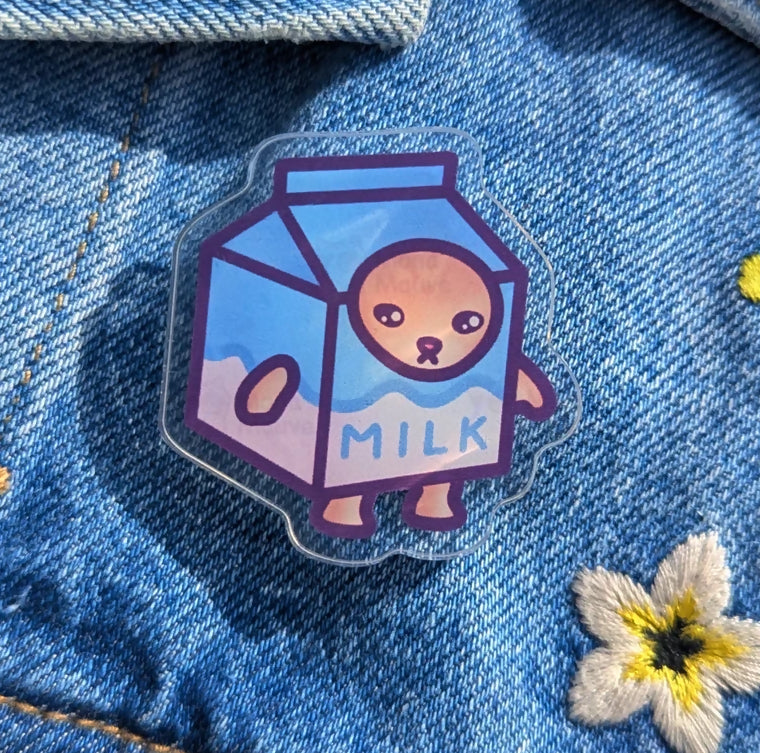 Acrylic Pin Badge - Milk Cat