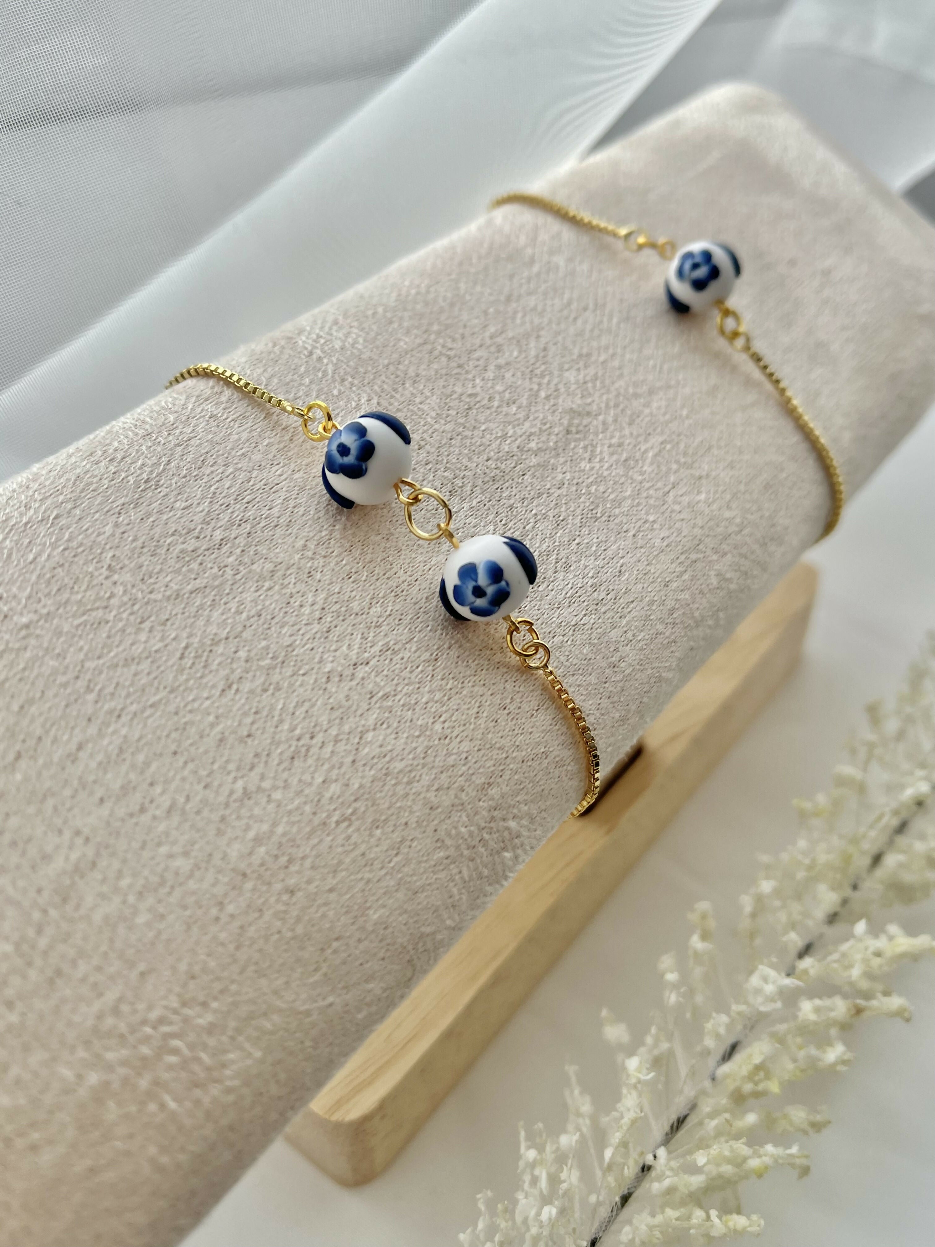 Blue China Bracelets - Handmade Polymer Clay Bracelets