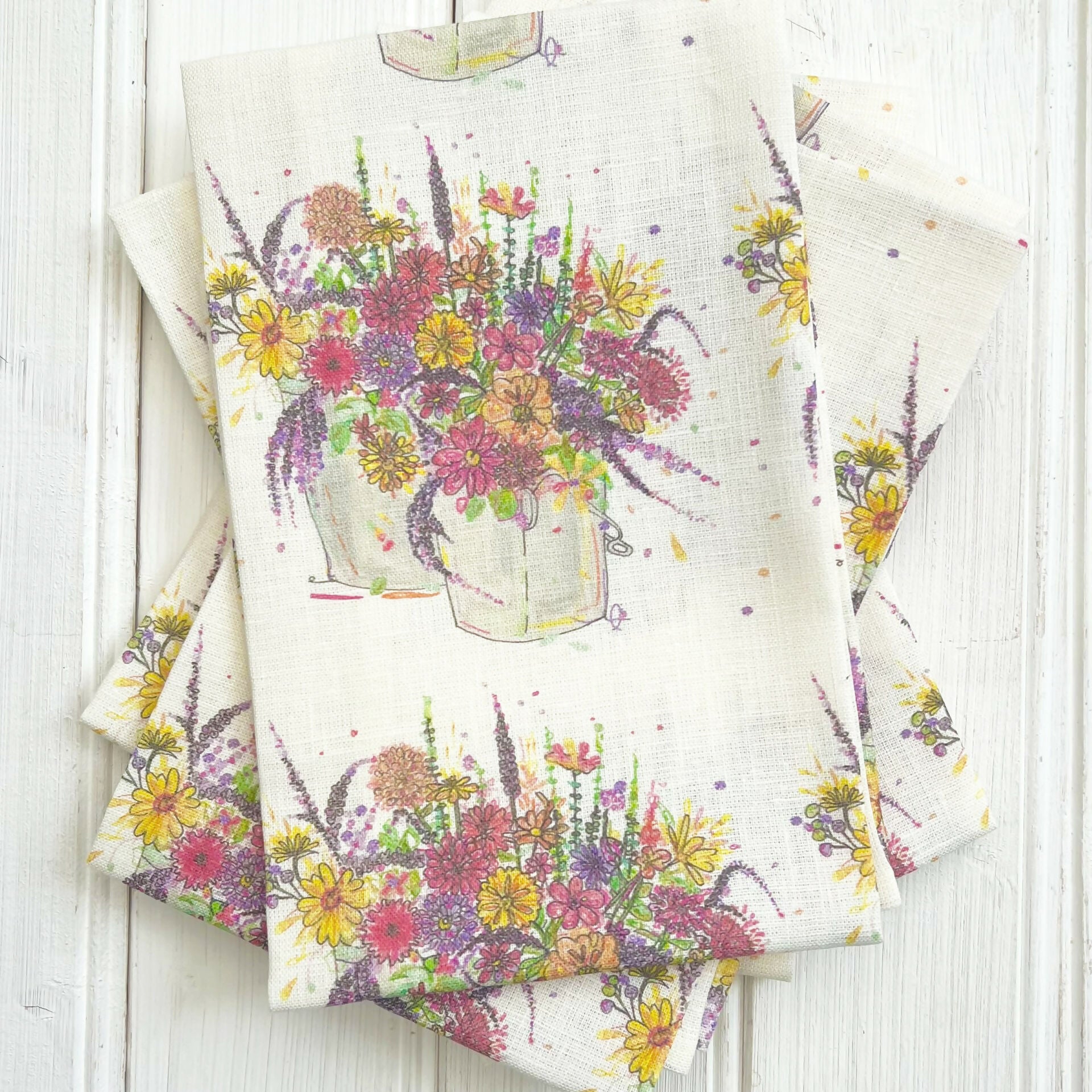 Linen Tea Towel - Summer Garden Pots
