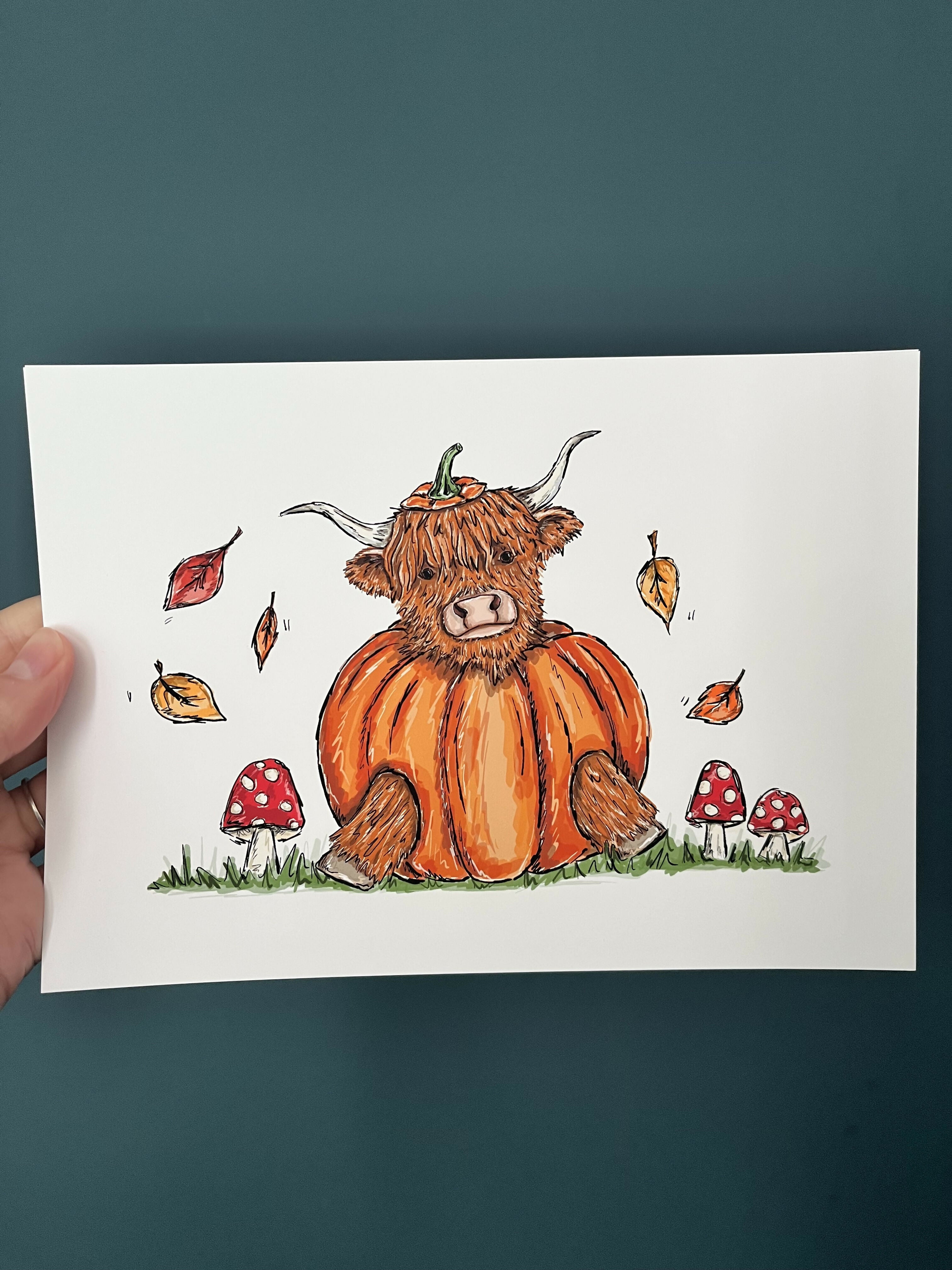 Highland Cow Pumpkin Art Print