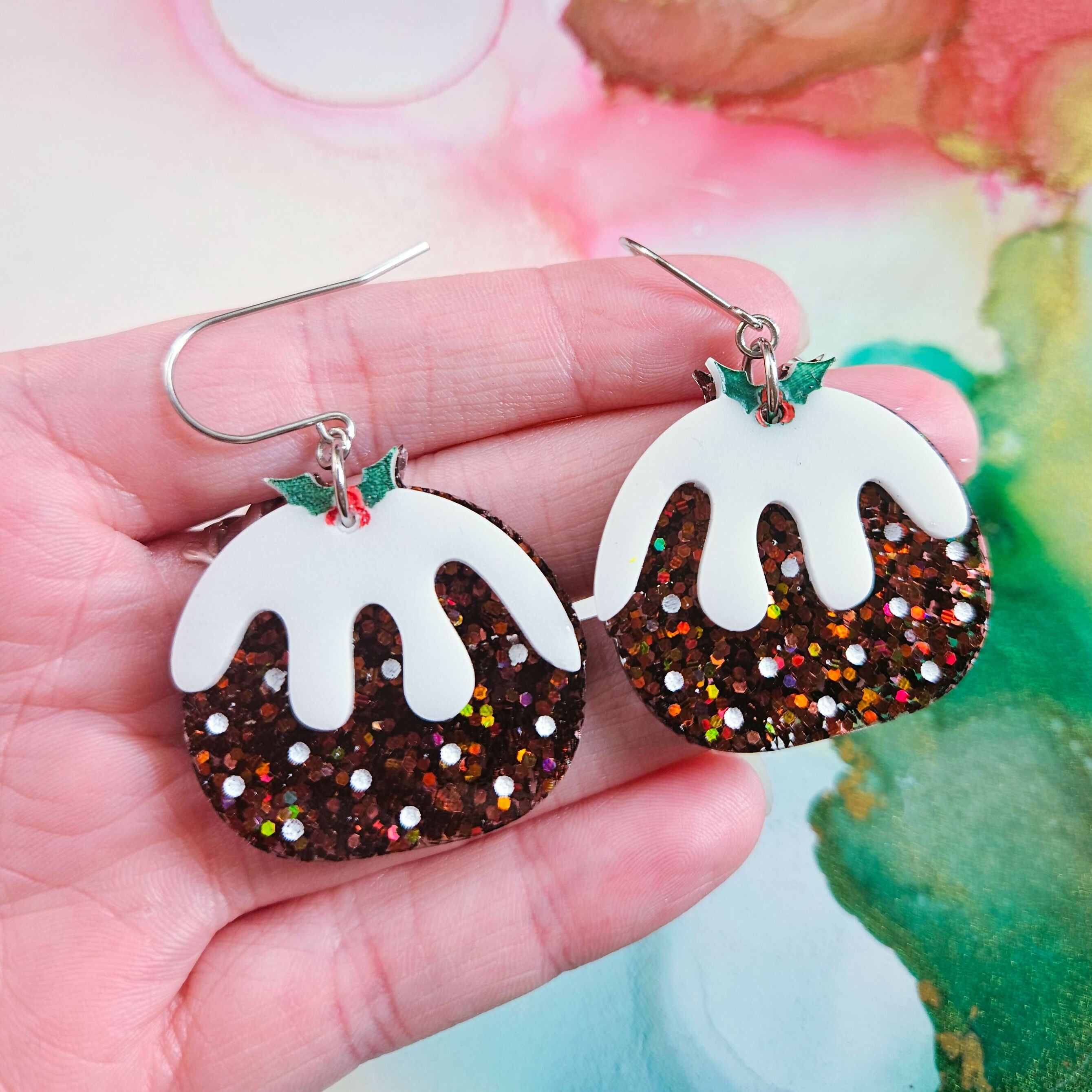 Handmade Christmas Pudding Resin Earrings
