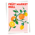 Hull Fruit Market print with pink background and oranges and lemons.