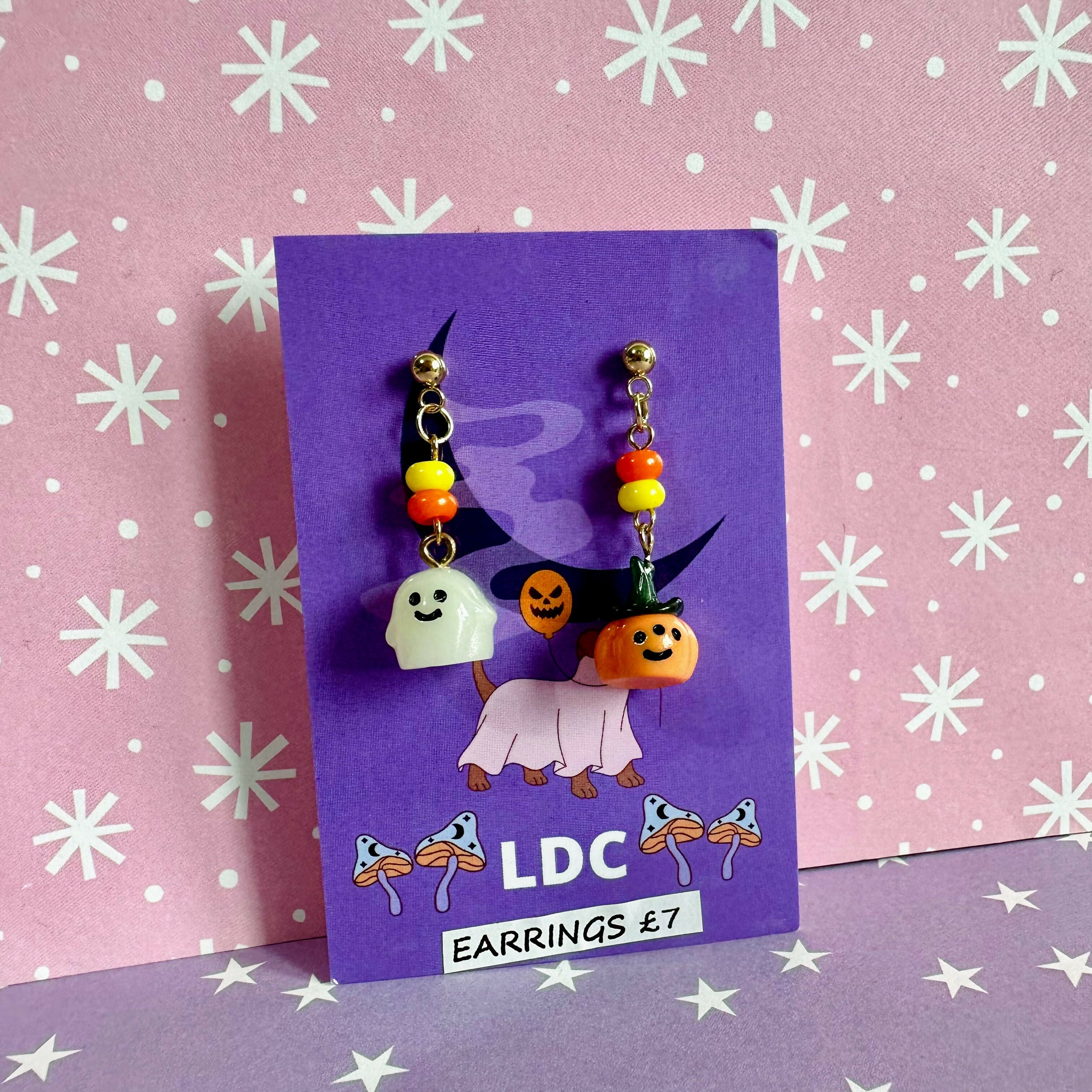 Mismatched Spooky Beaded Dangle Earrings