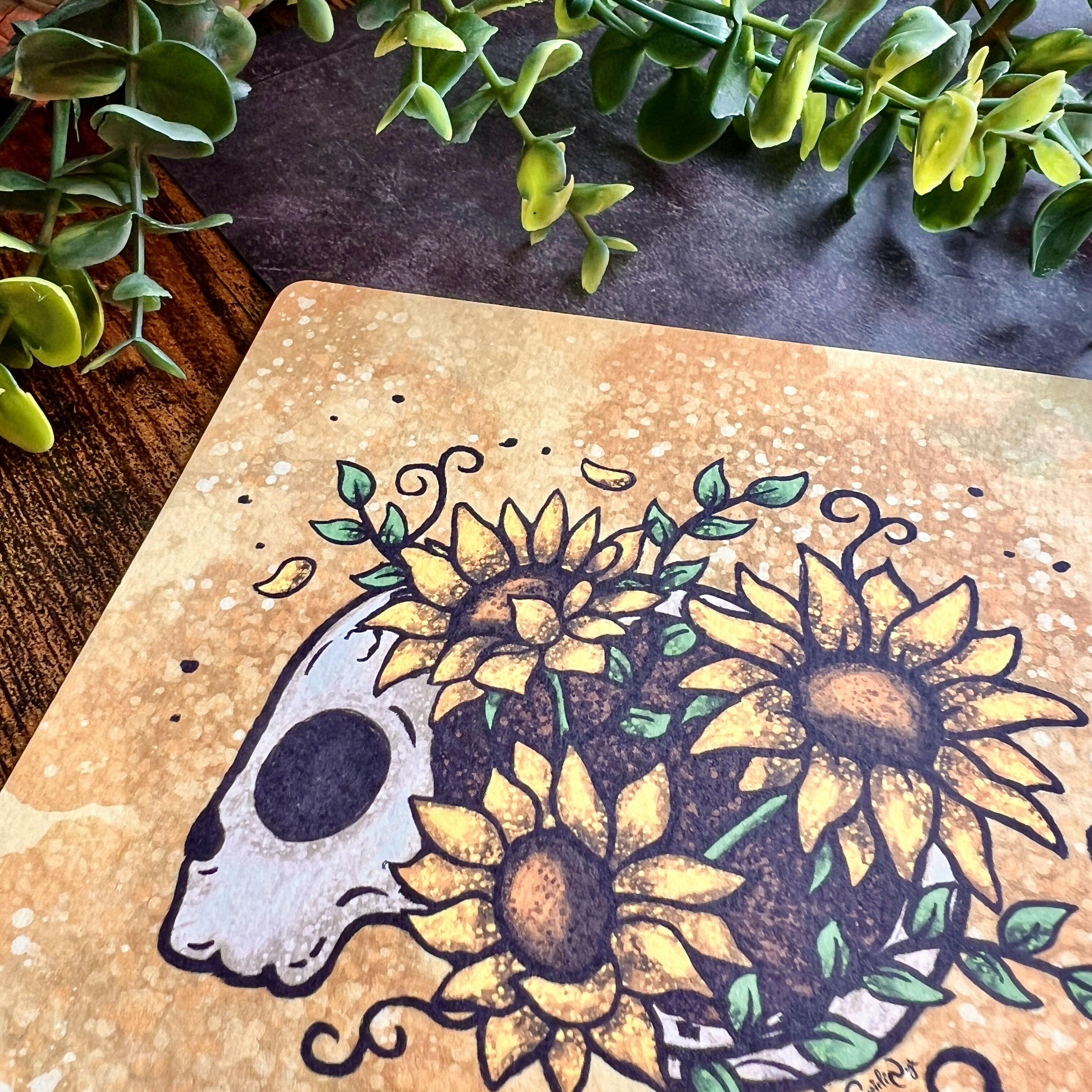 Sunflower Skull Art Print Postcard