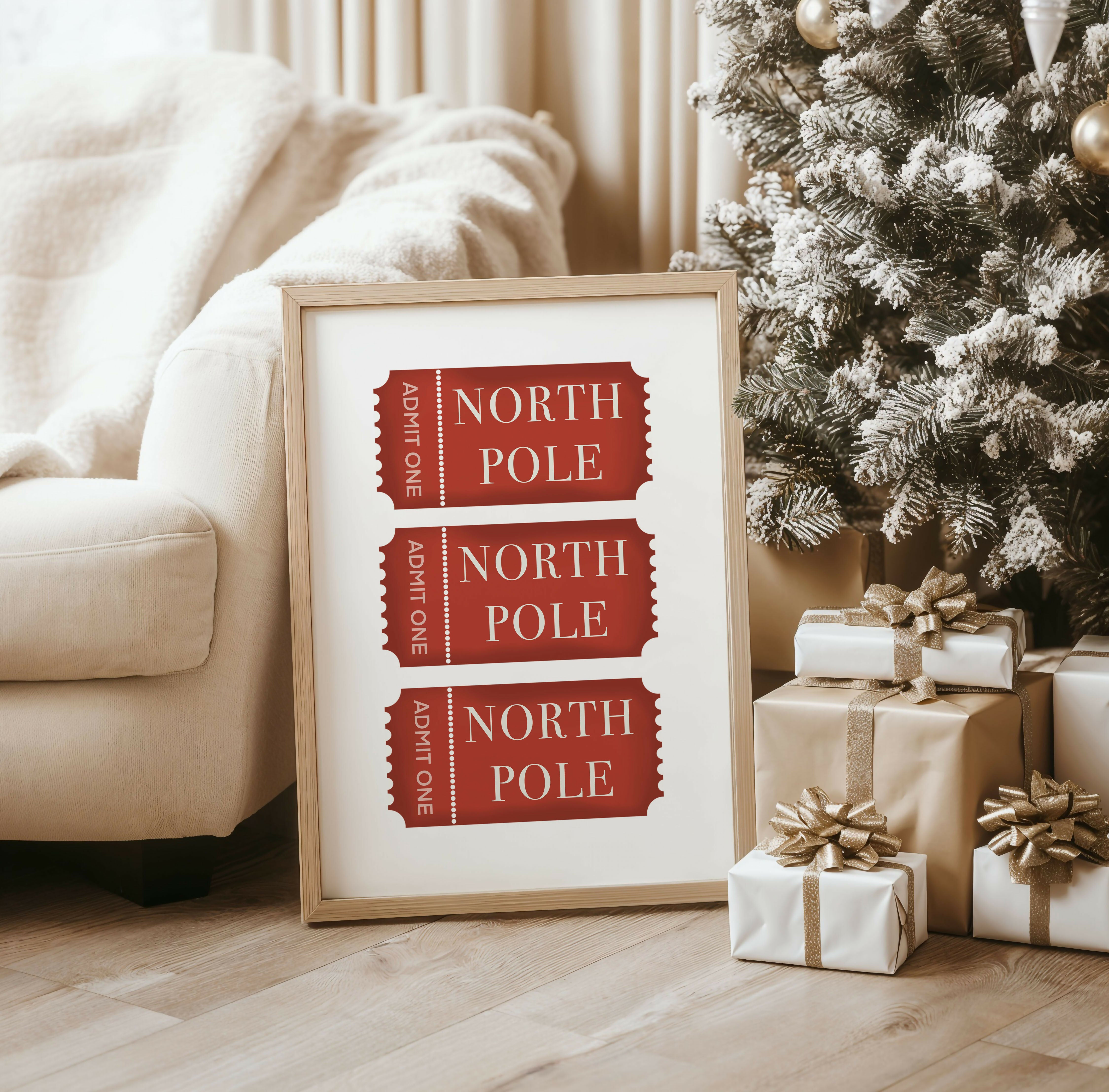 NORTH POLE TICKET CHRISTMAS ART PRINT