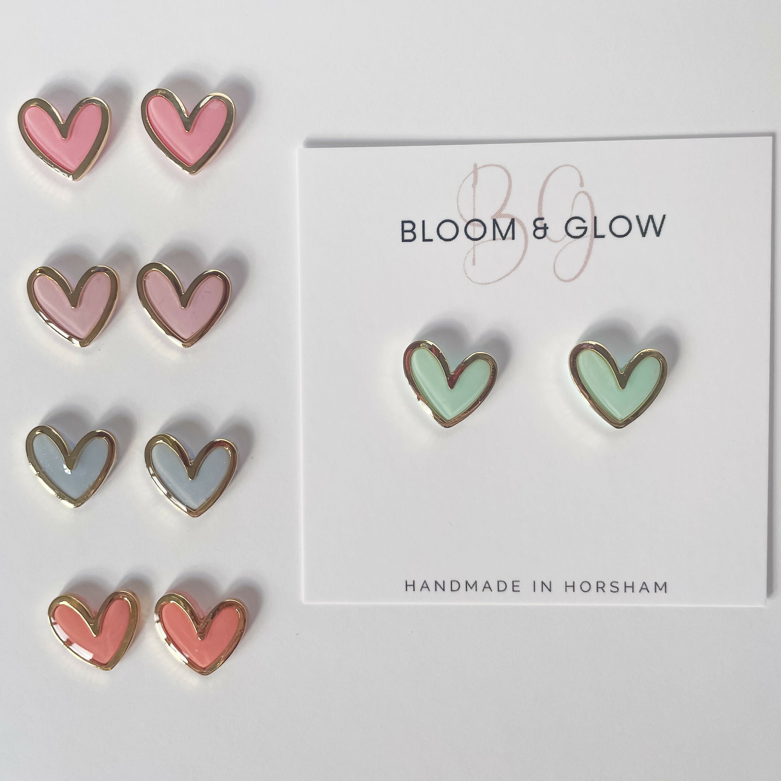 Pastel Heart Studs with Gold Edging | Handmade | Art & Soul