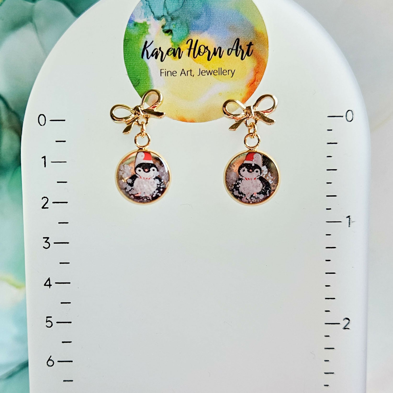 Handmade Christmas Penguin Or Trees Baubles Resin Earrings With Bow Studs