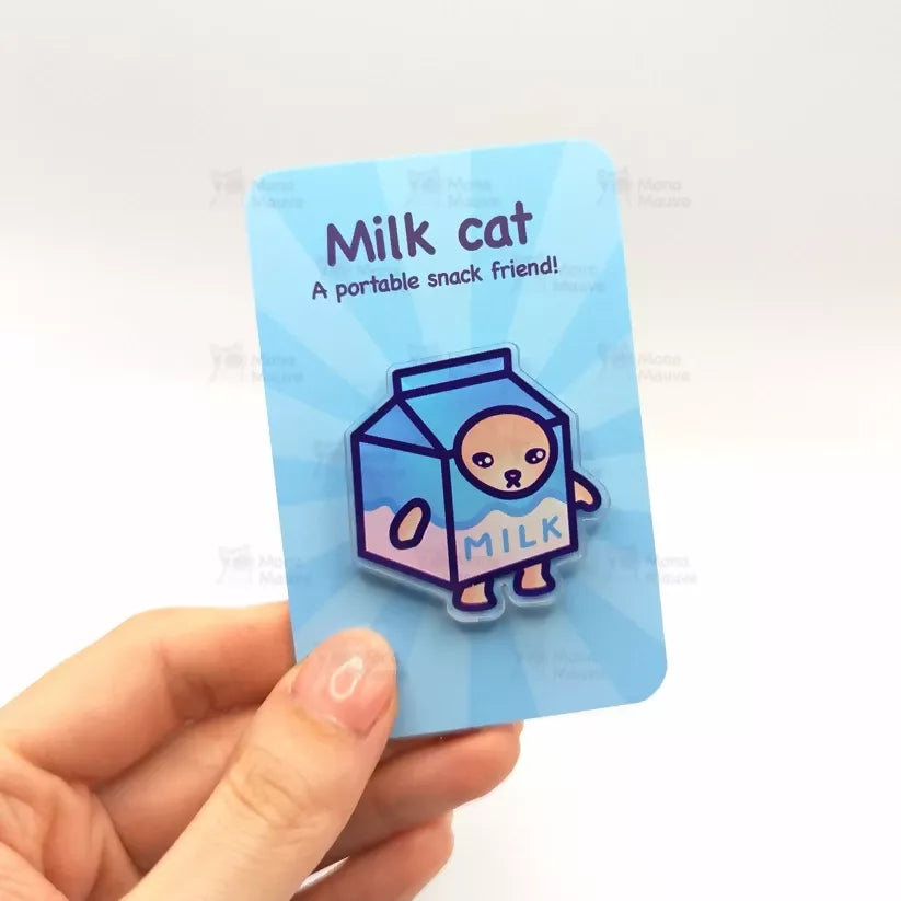 Acrylic Pin Badge - Milk Cat