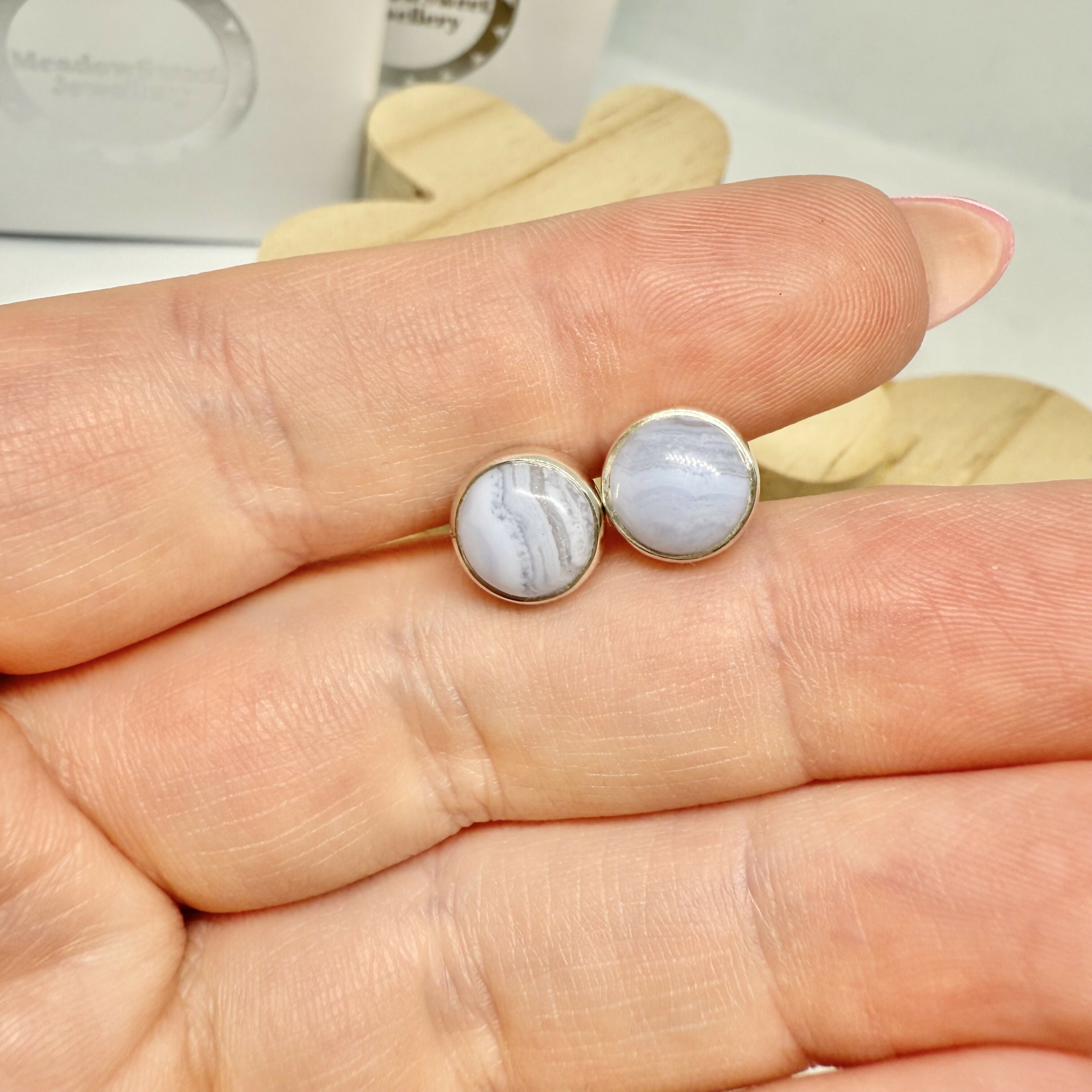 BLUE LACE AGATE STUD EARRINGS