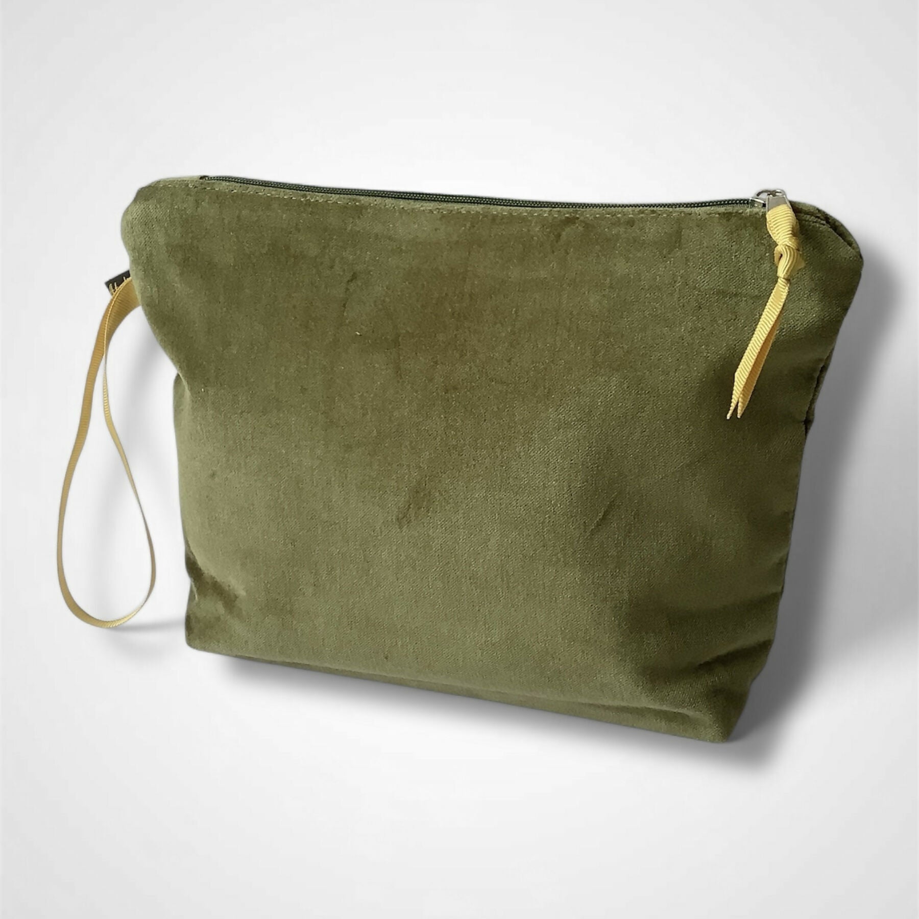 Lotus Flower Olive Green Velvet Makeup Bag
