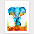 Blue and orange elephant ink painting