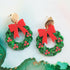 Handmade Christmas Wreath With Bow Resin Earrings