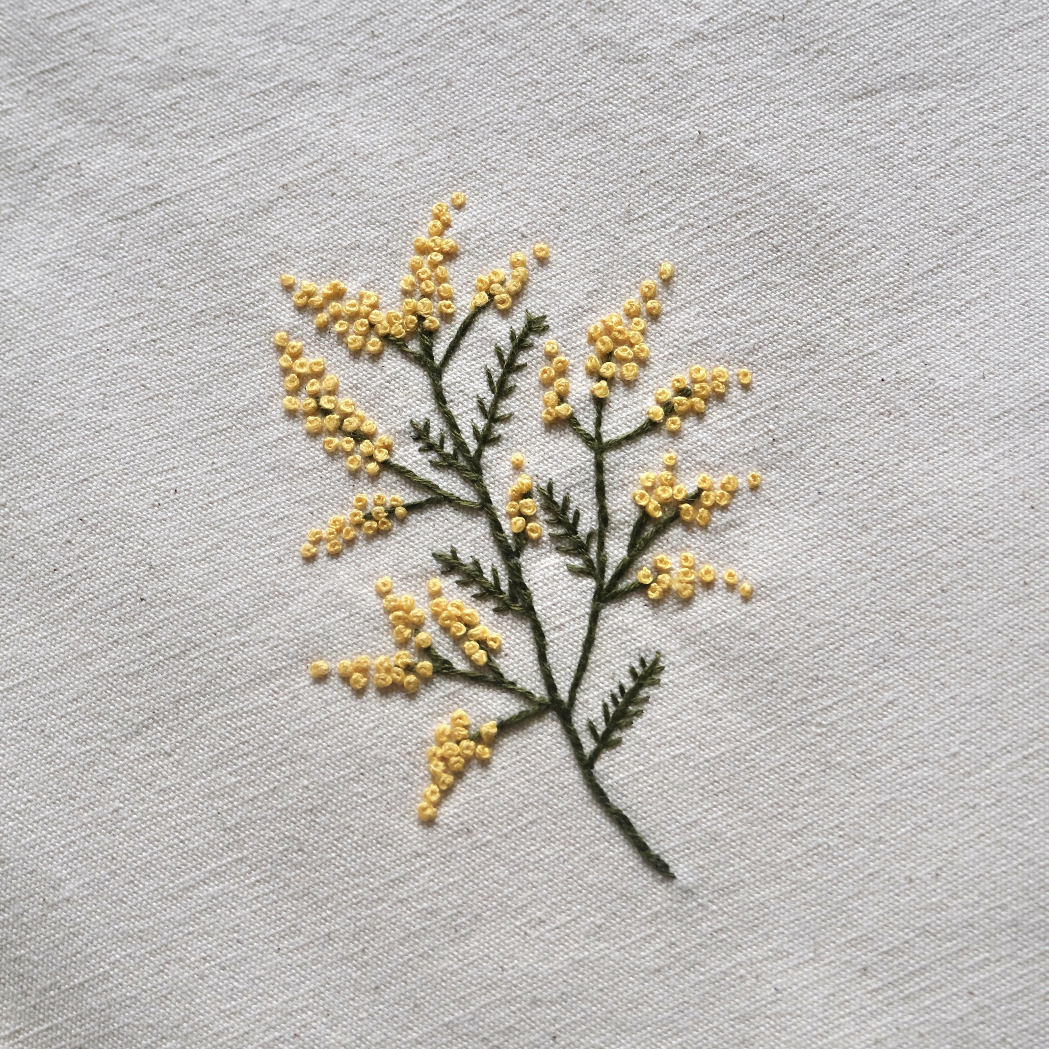 Hand Embroidered Mimosa Flower Tote Bag