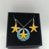 Pale Blue Hoop Enamel Pendant and Starfish Earring Set