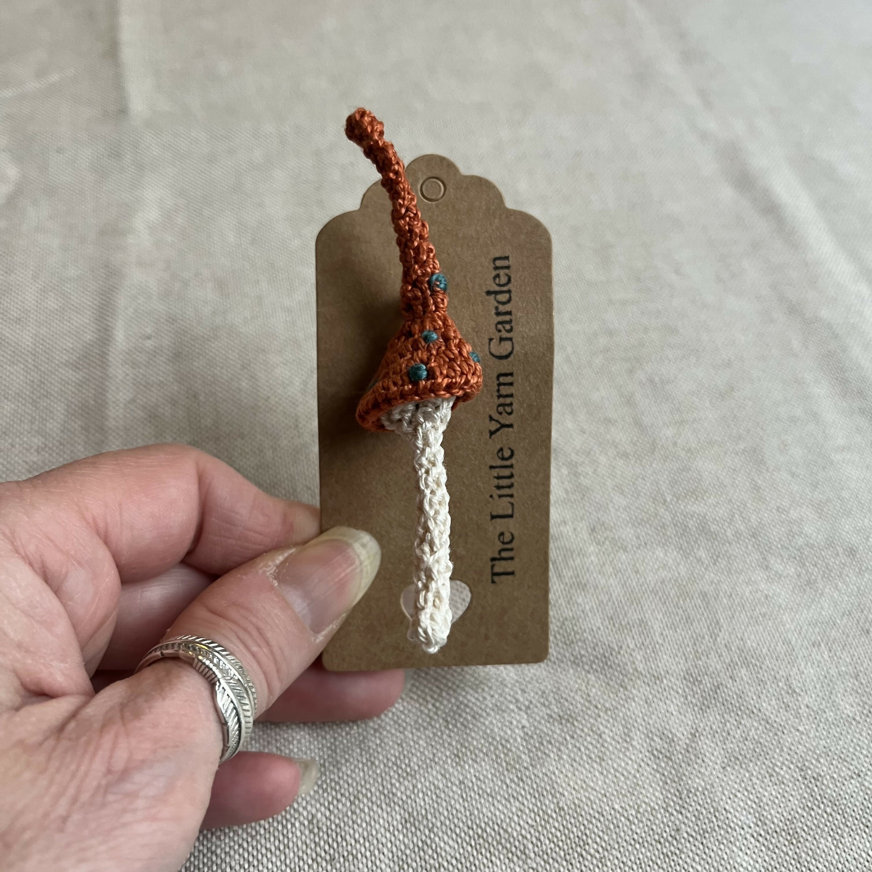 Tiny Toadstool Crochet Brooch