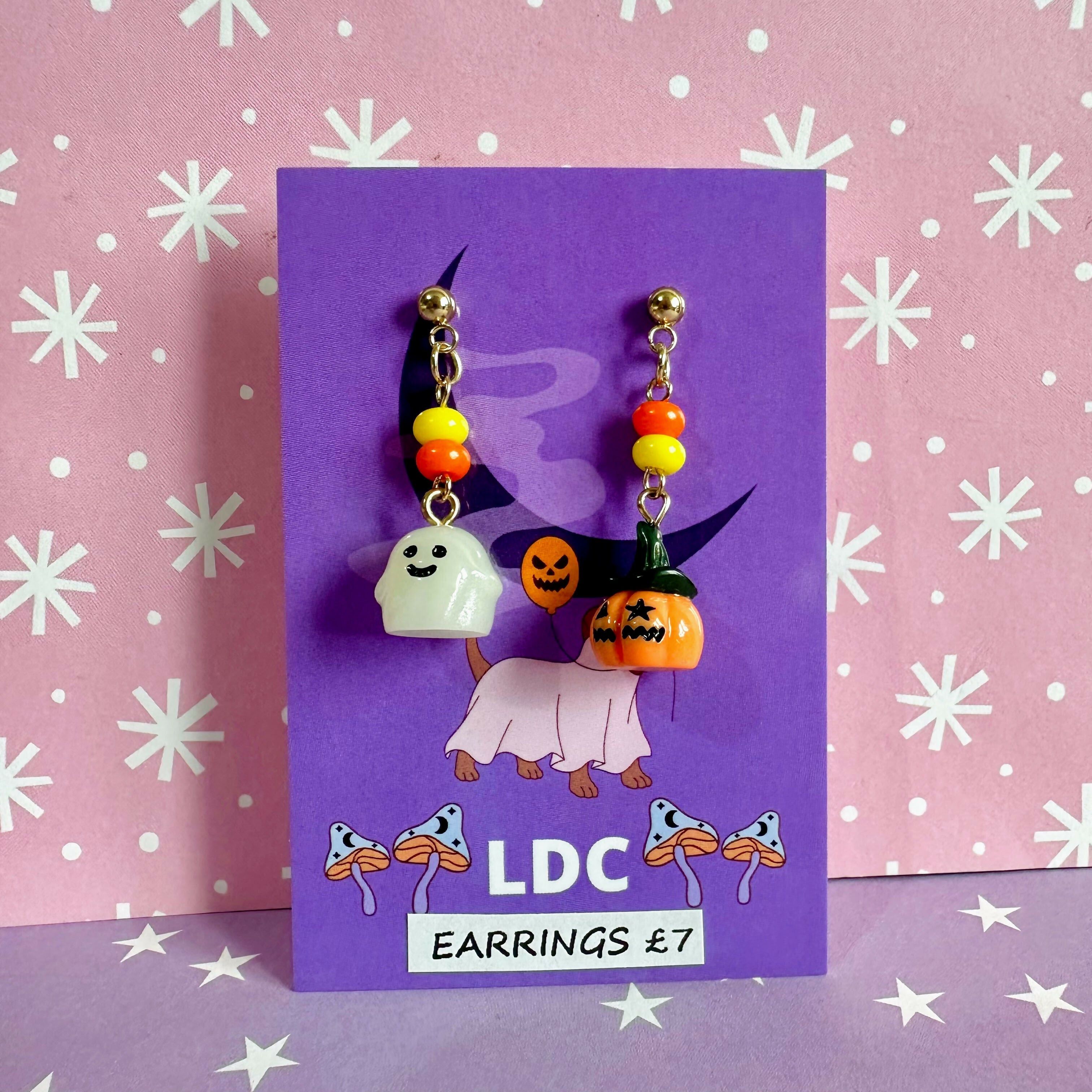 Mismatched Spooky Beaded Dangle Earrings