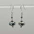 HAND LAMPWORKED GLASS SPOTTY EARRINGS, WITH STERLING SILVER AND SWAROVSKI CRYSTALS.