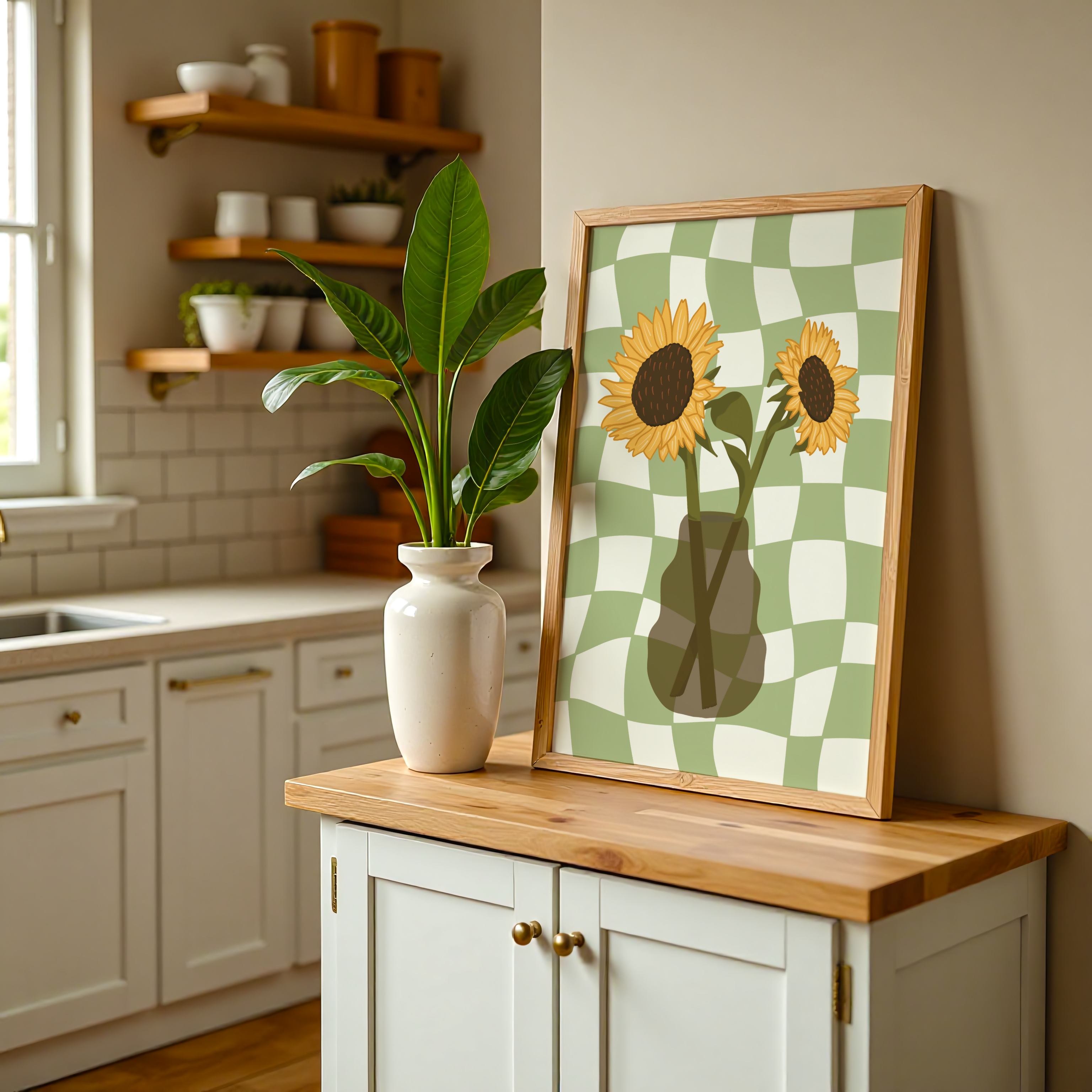 Sunflower Vase Print in Green