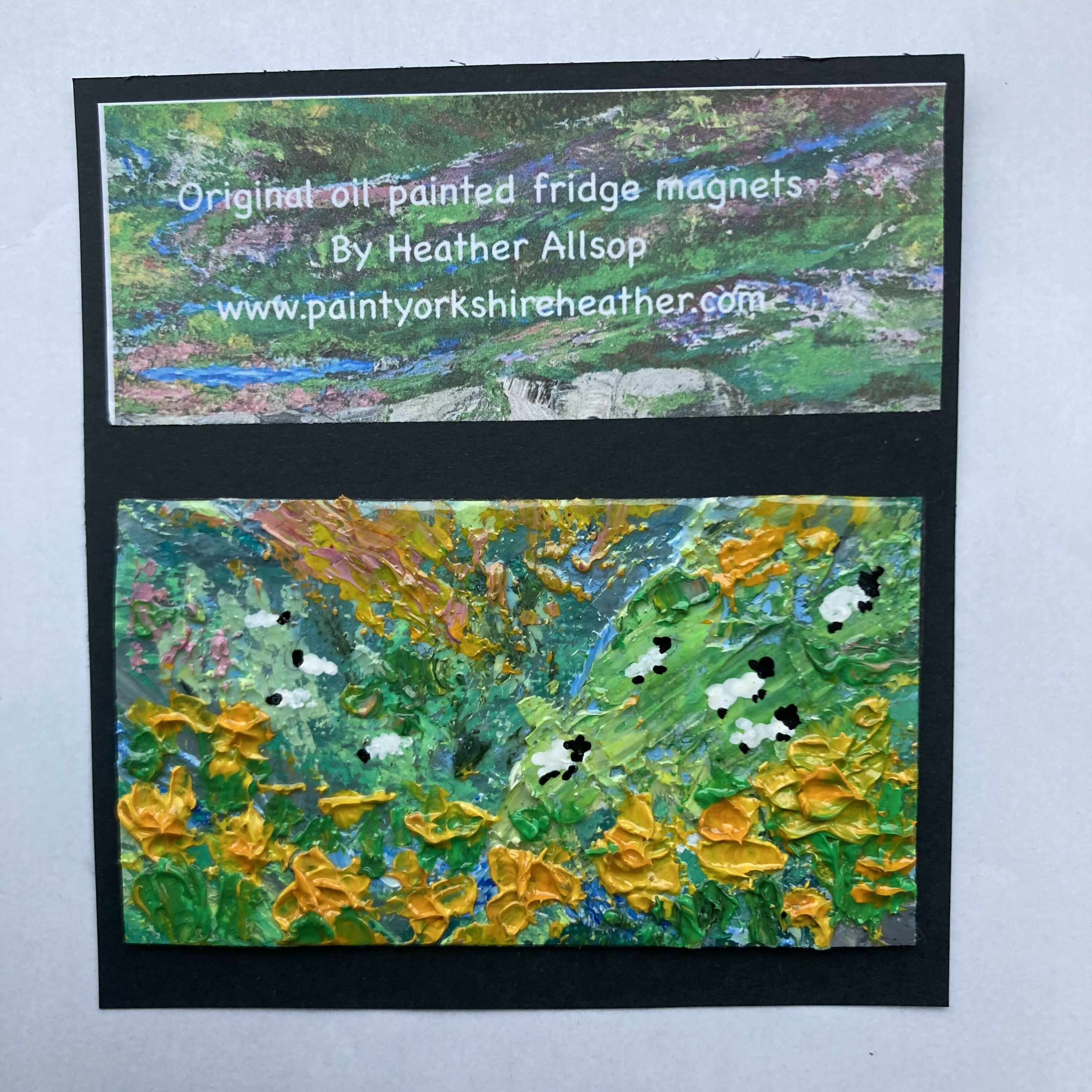 Sheep In Daffodils - Oil Painted Mini Canvas Fridge Magnet