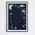 Dar blue poem with moon and stars in the background.
