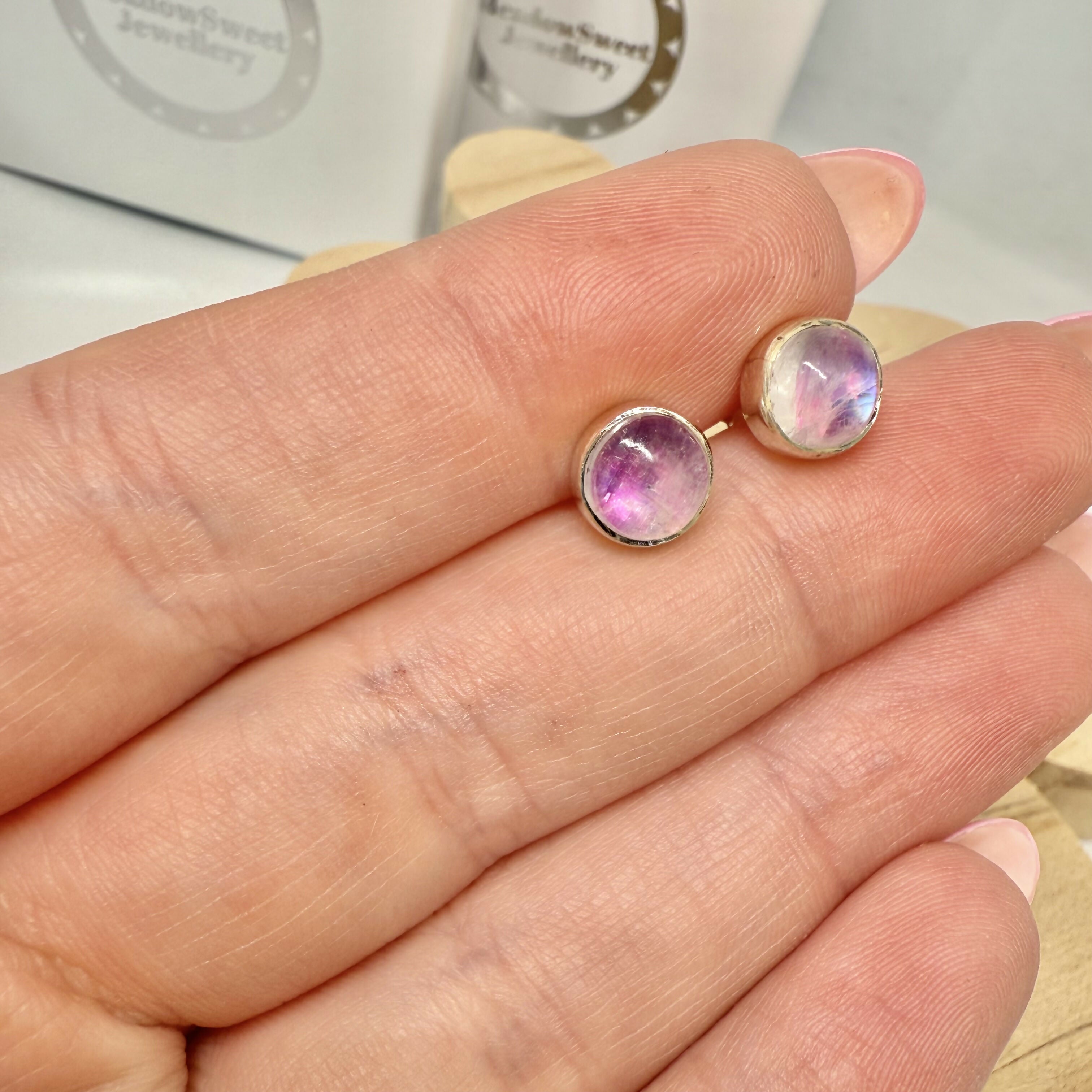 PINK MOONSTONE STUD EARRINGS