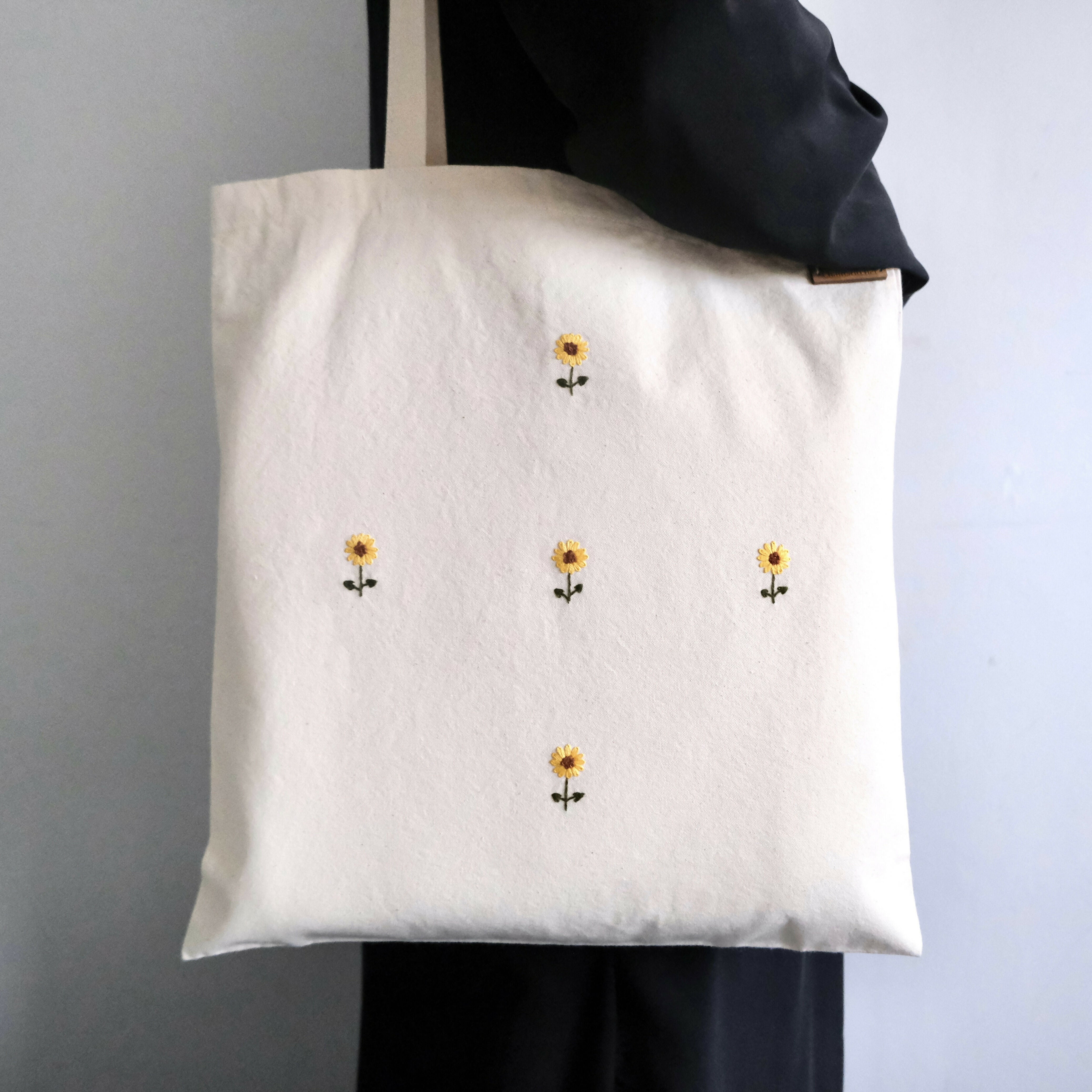 Hand Embroidered Sunflower Tote Bag