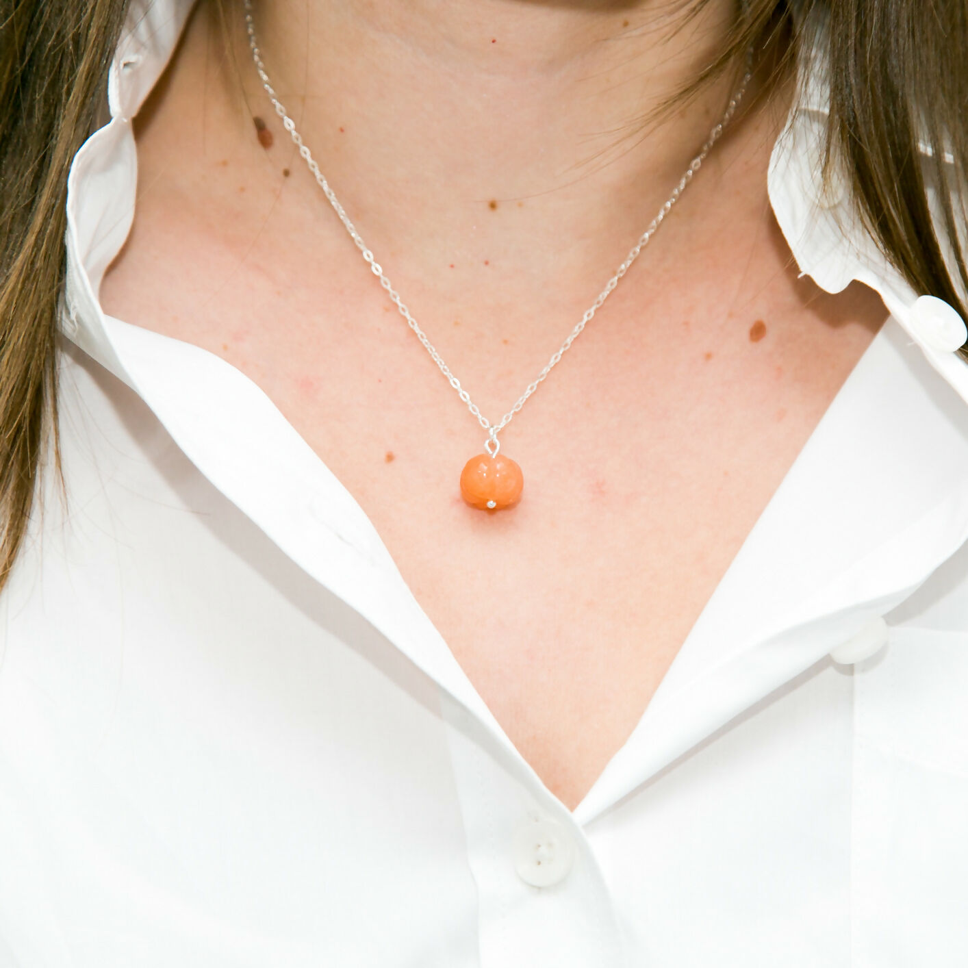 Agate pumpkin sterling silver necklace