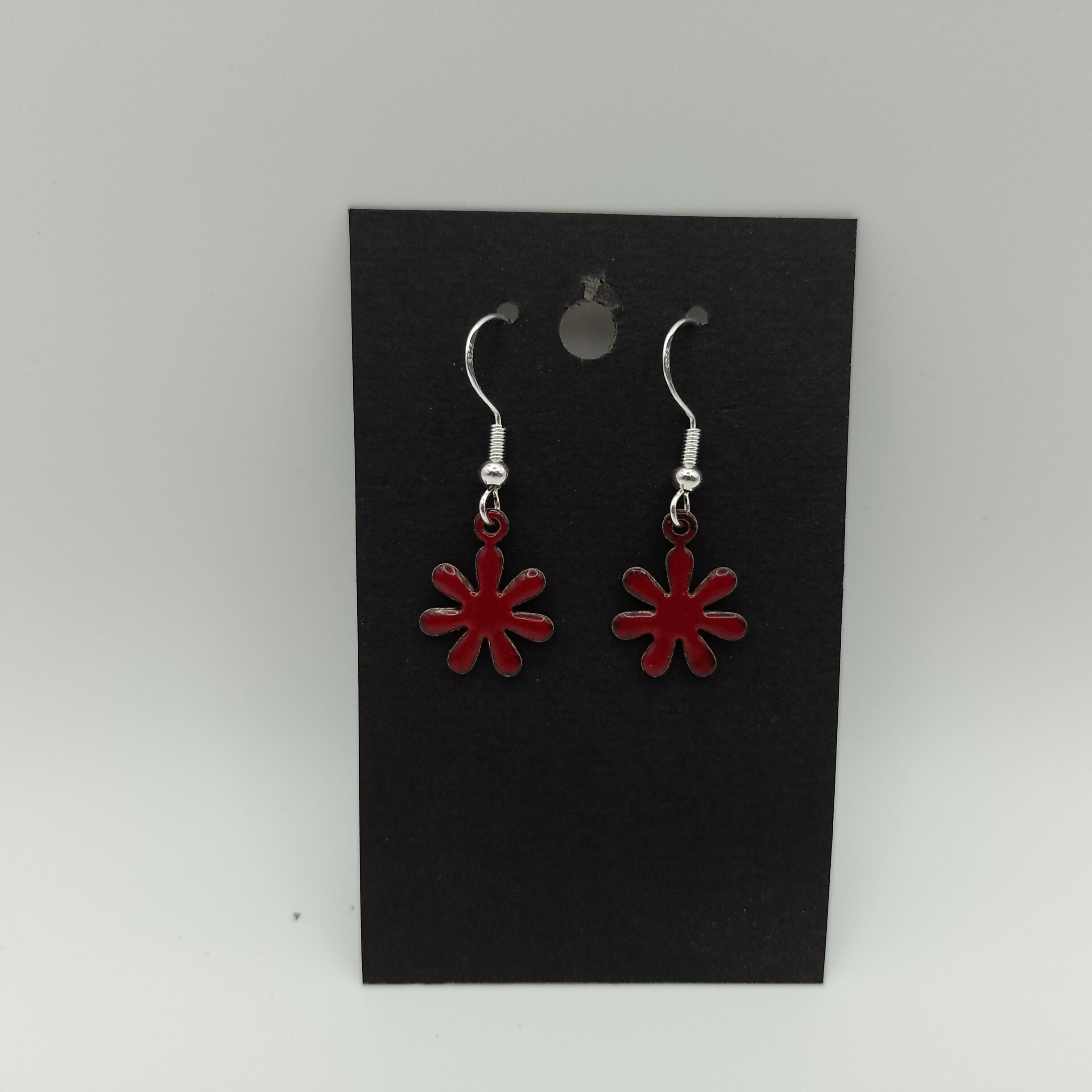 Red Flower Enamel Drop Earrings