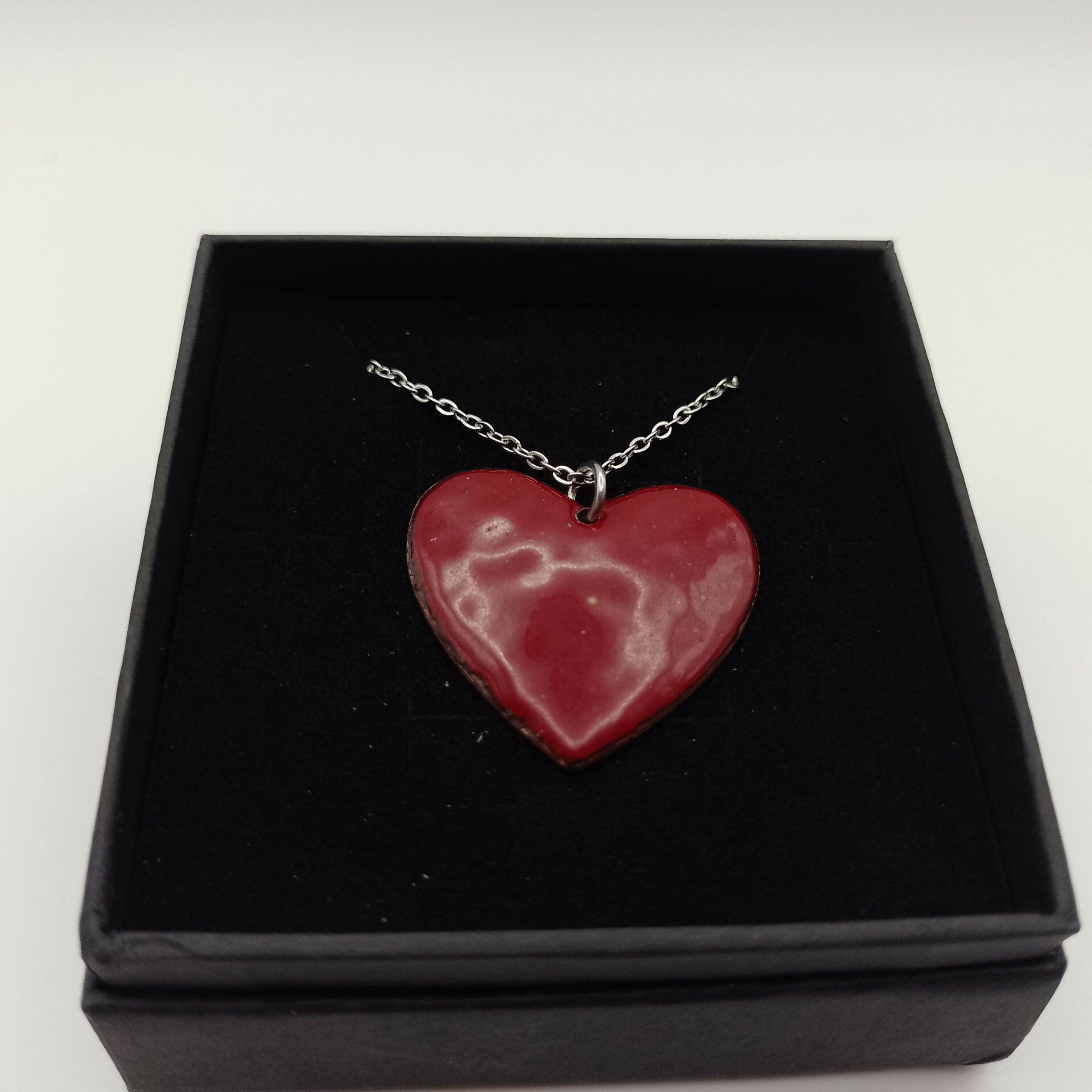 Dark Red Enamel Heart Pendant