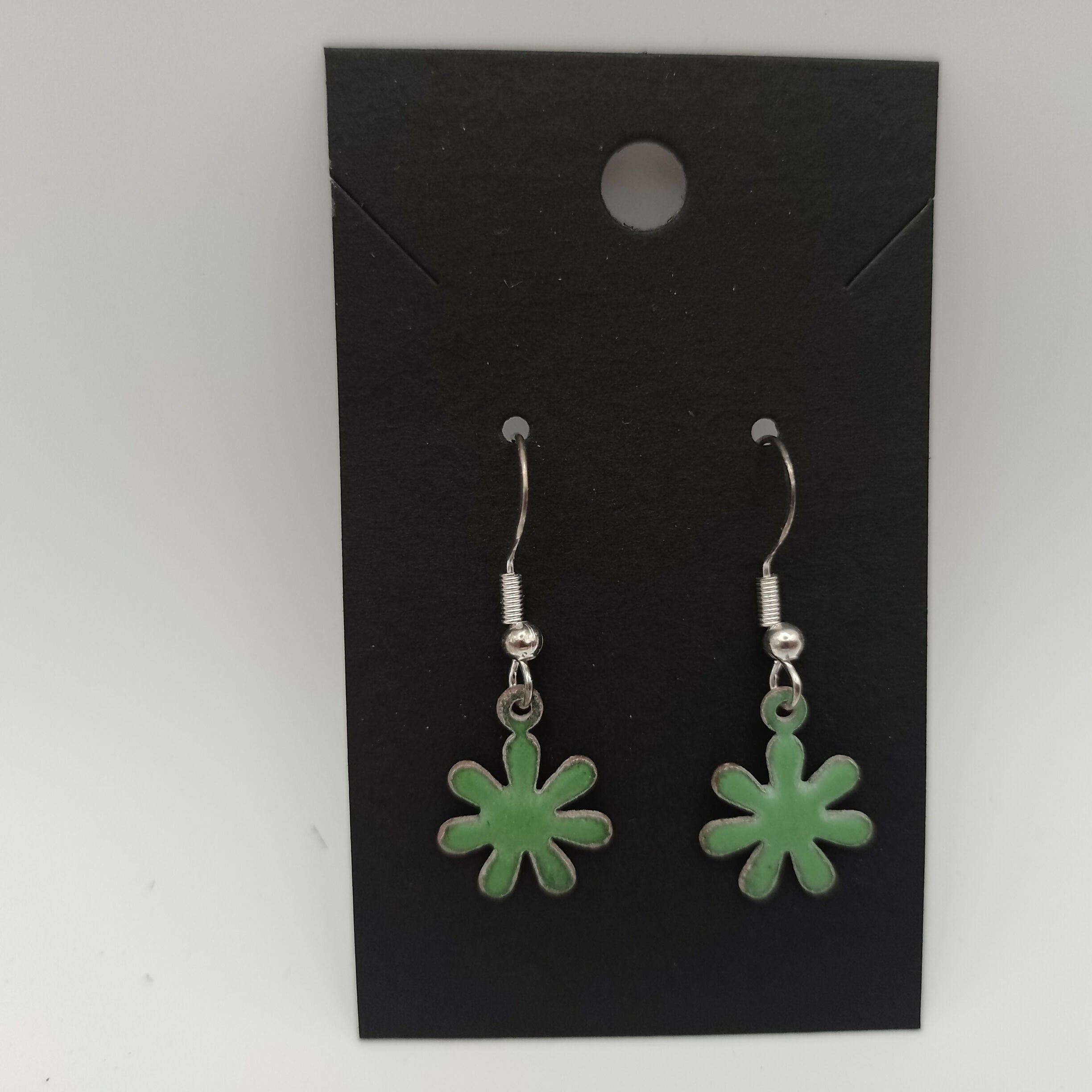 Green Flower Enamel Earrings
