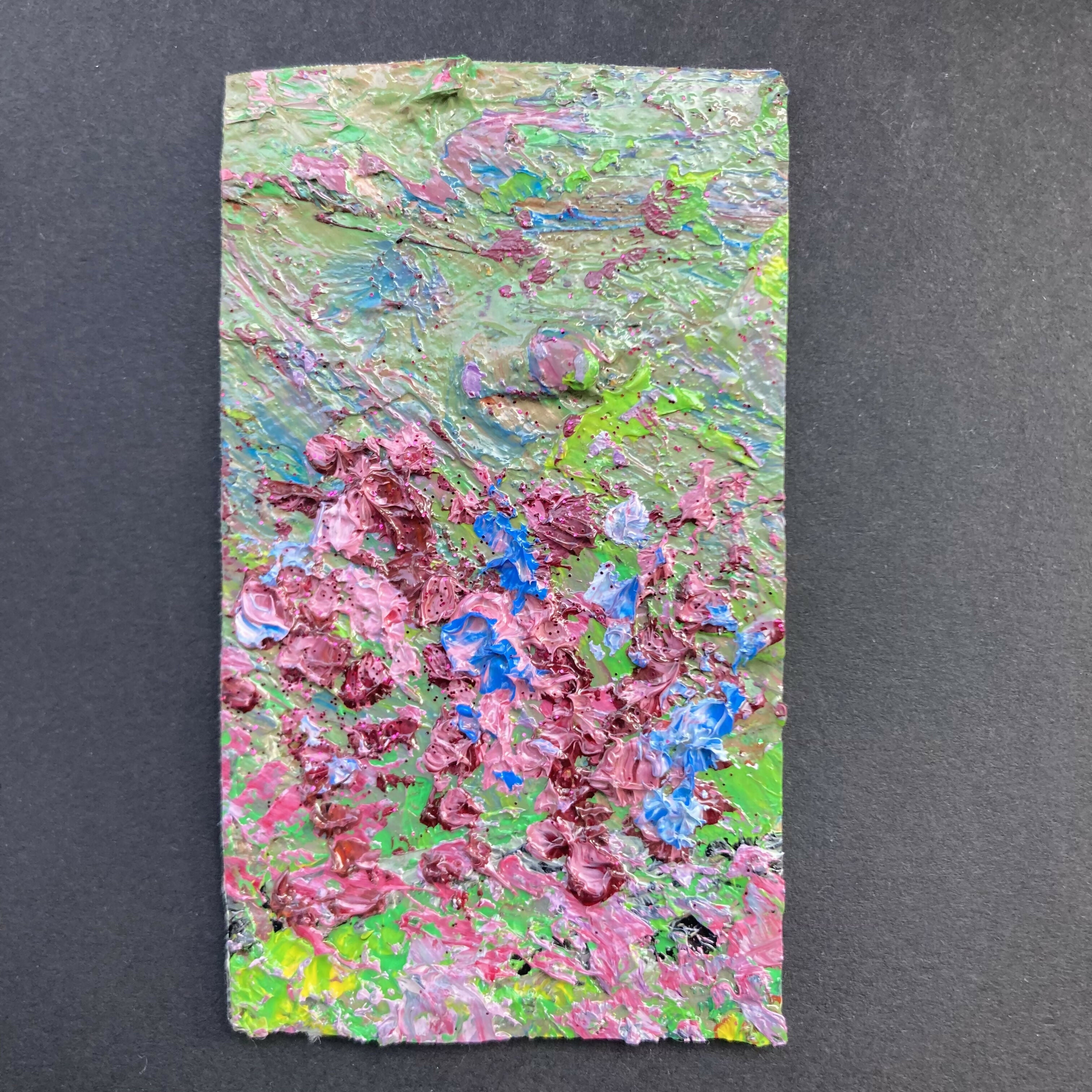 Abstract Heather & Bilberries - Original Mini Canvas Oil Painting Fridge Magnet
