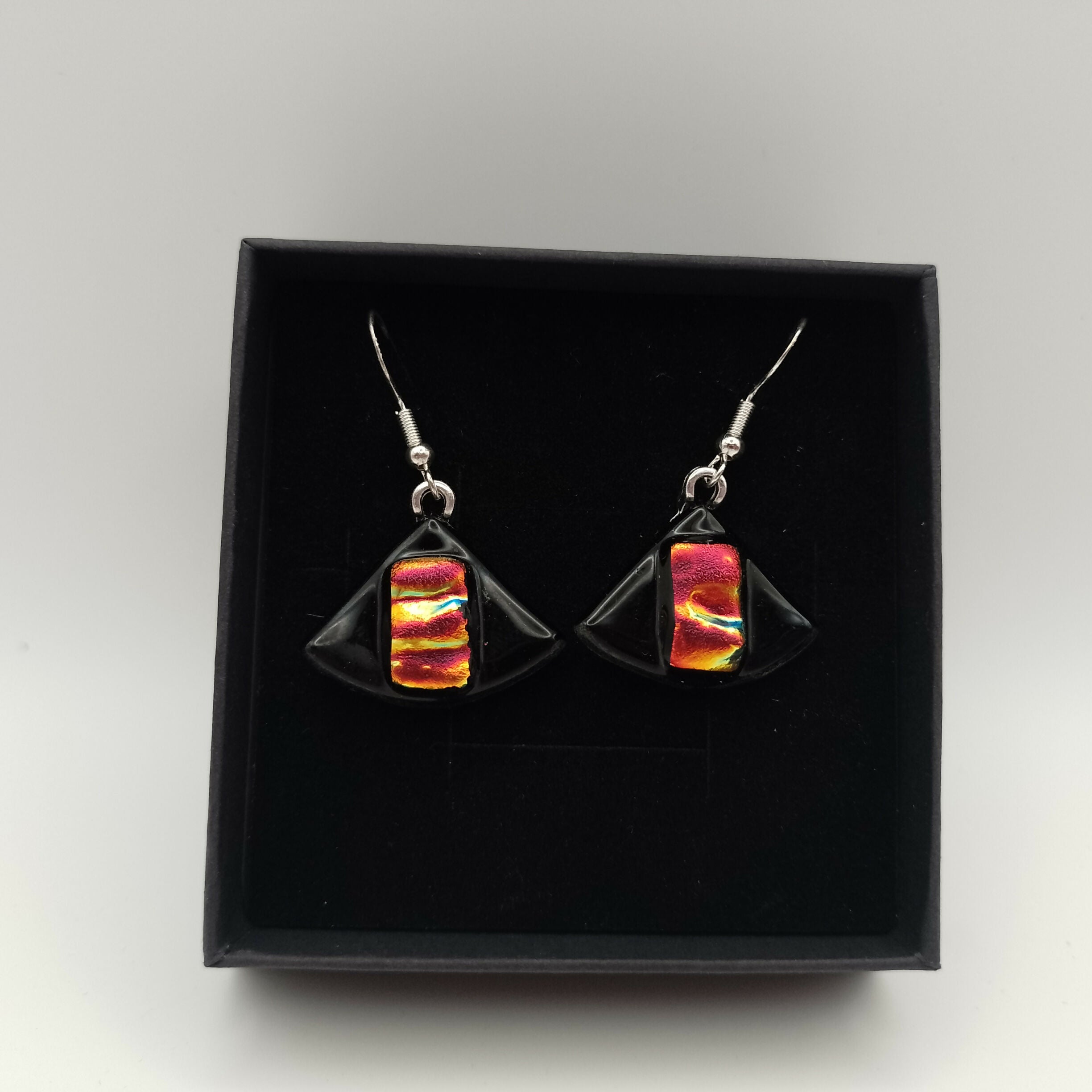 Red and Gold Triangular Dichroic Glass Earrings