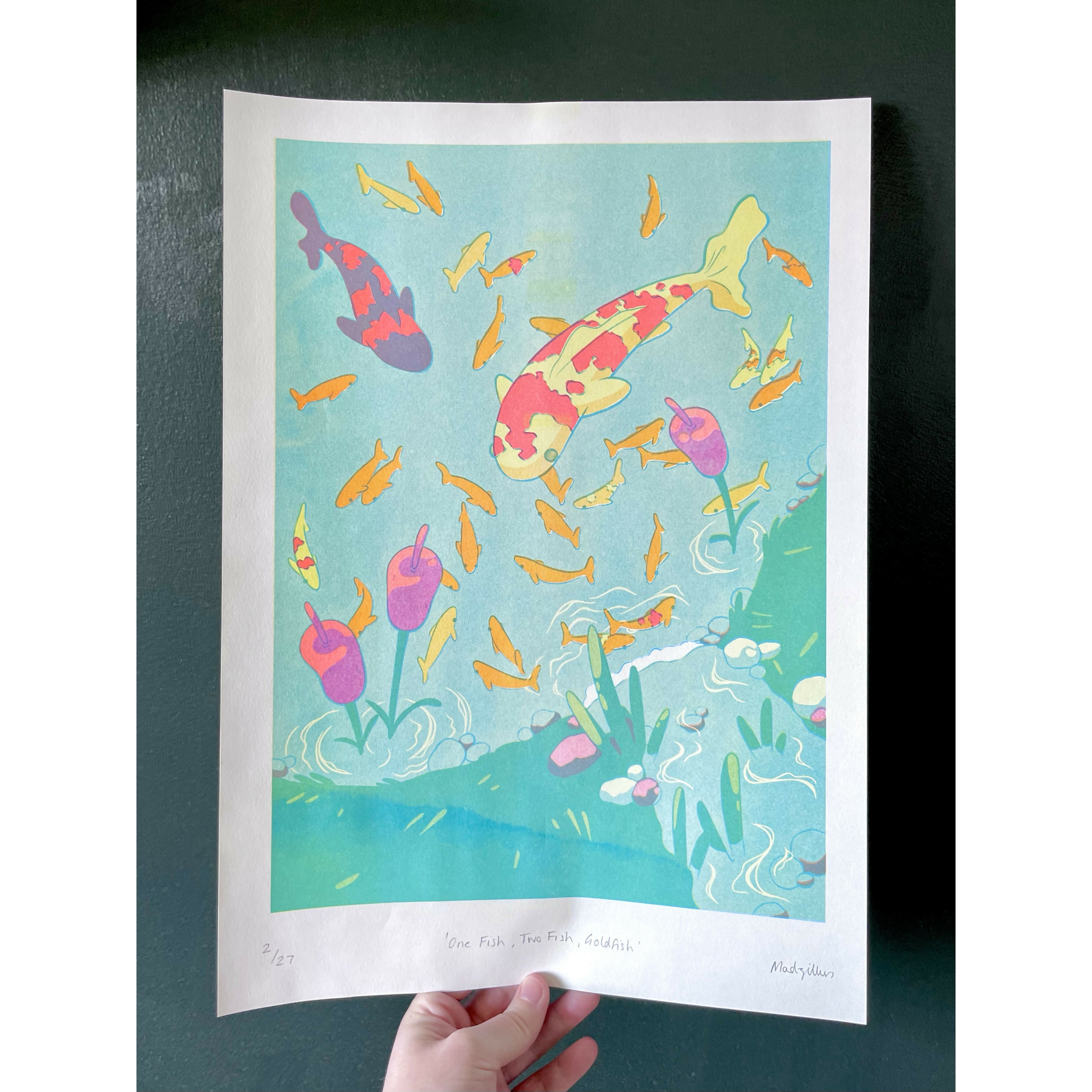 One Fish, Two Fish, Goldfish Riso Print