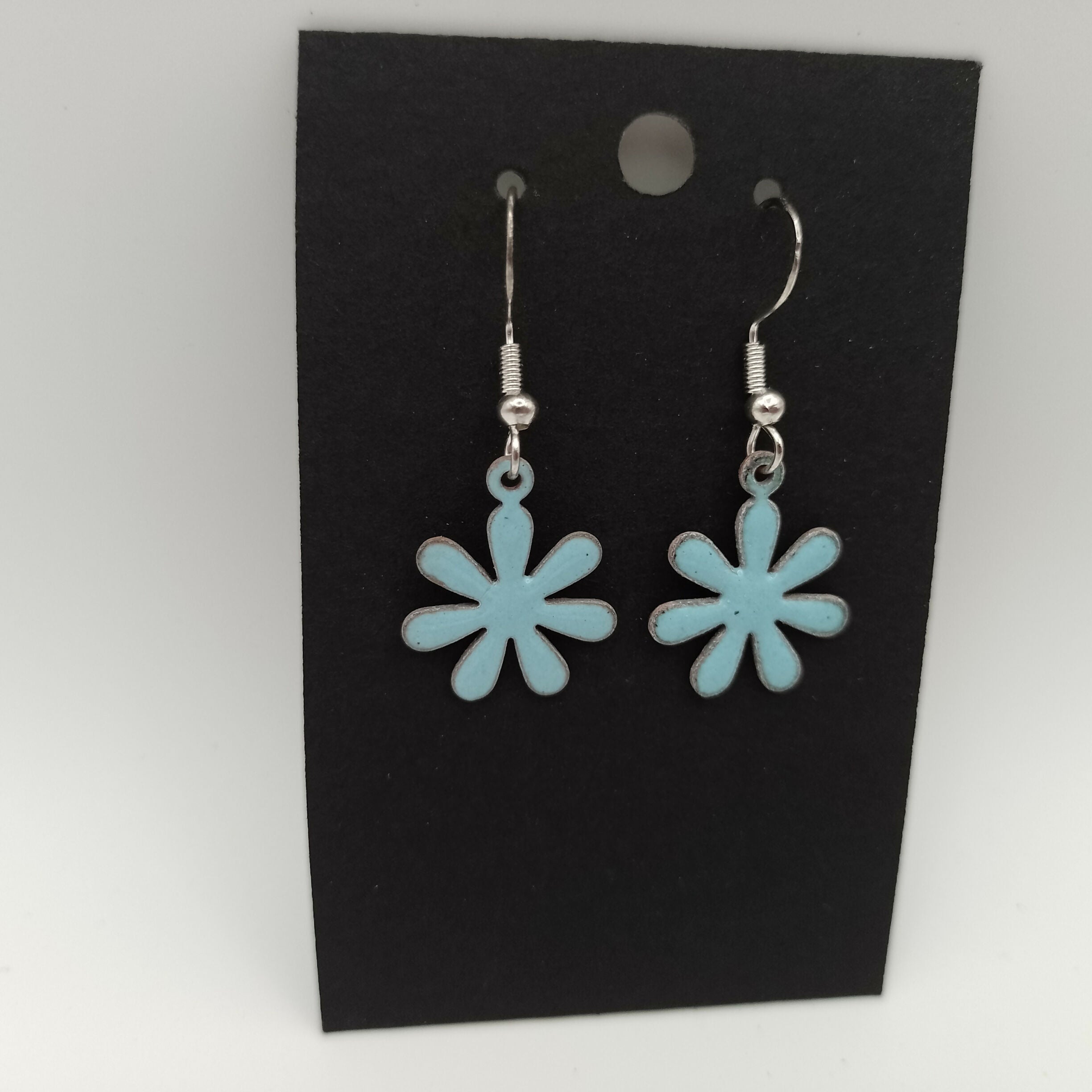 Pale Blue Flower Enamel Earrings