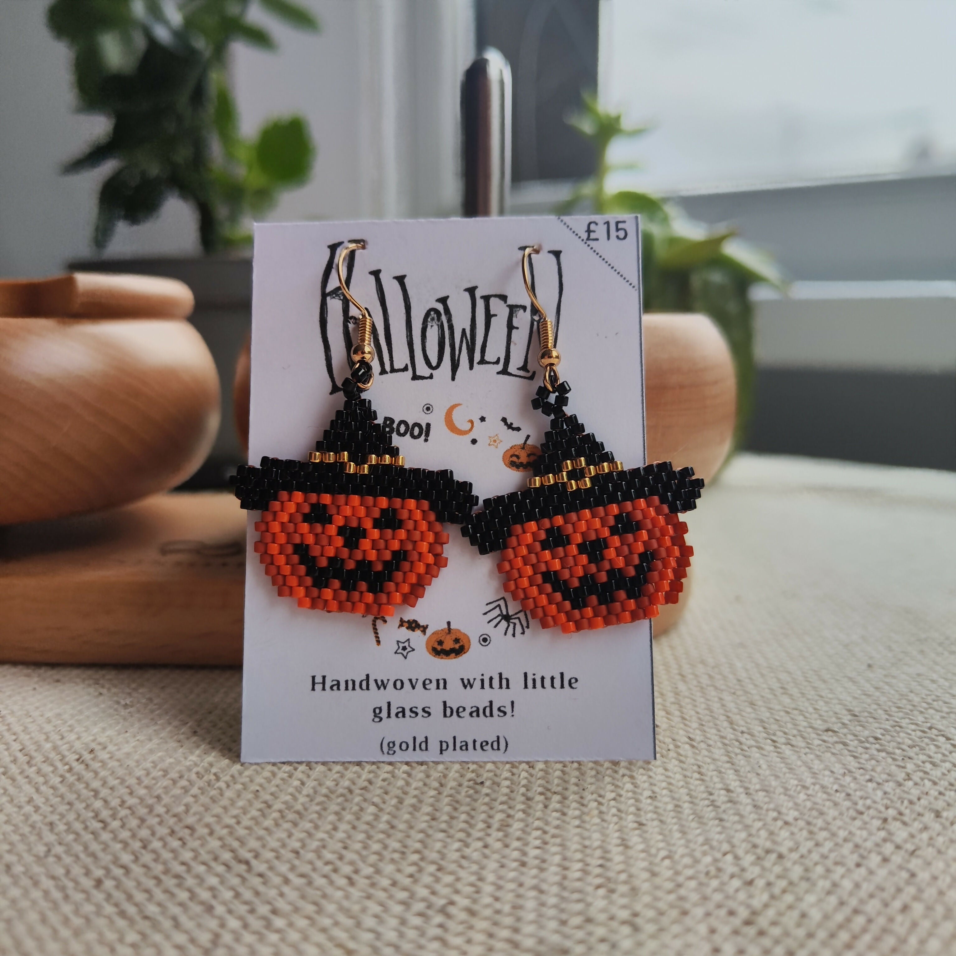 Handmade Beaded Halloween Earrings – Ghost, Skull & Pumpkin Designs