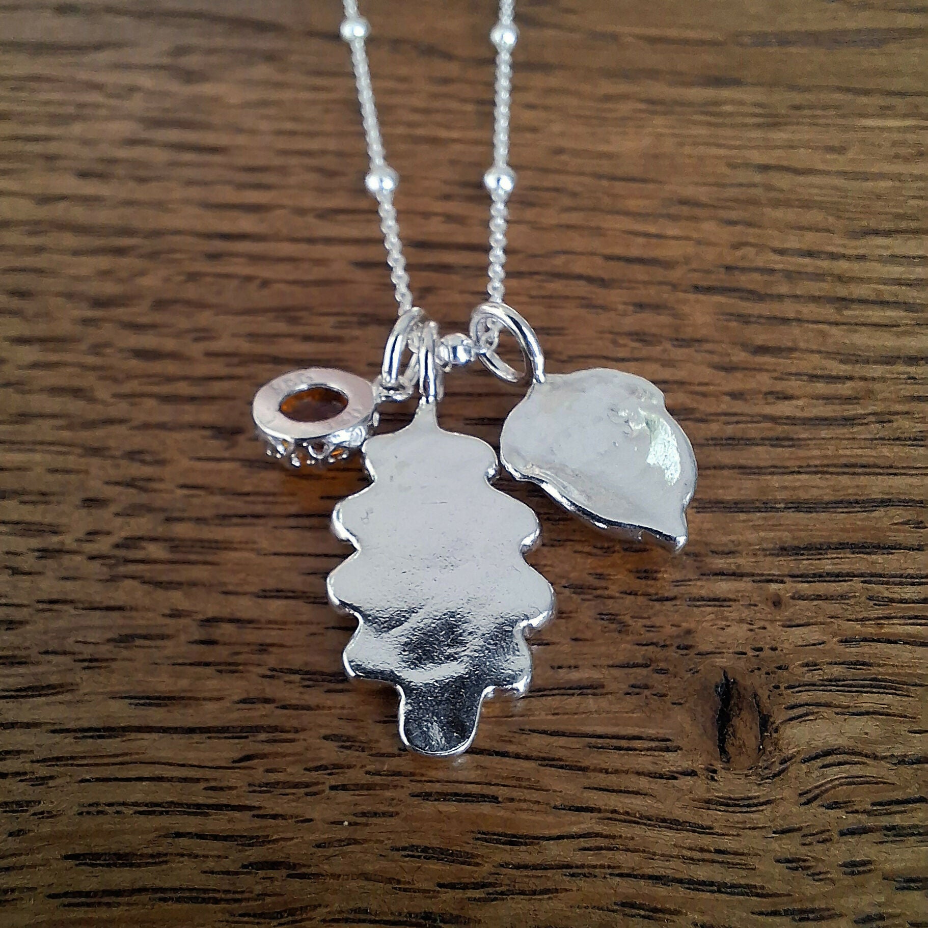 Handmade Large Oak Leaf & Acorn Necklace With Amber