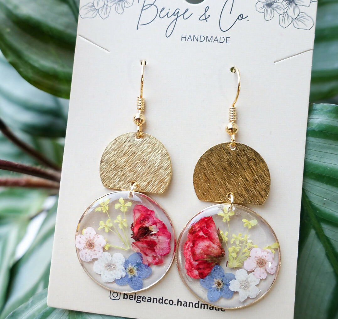 Real Flower Floral Red Rose Earrings