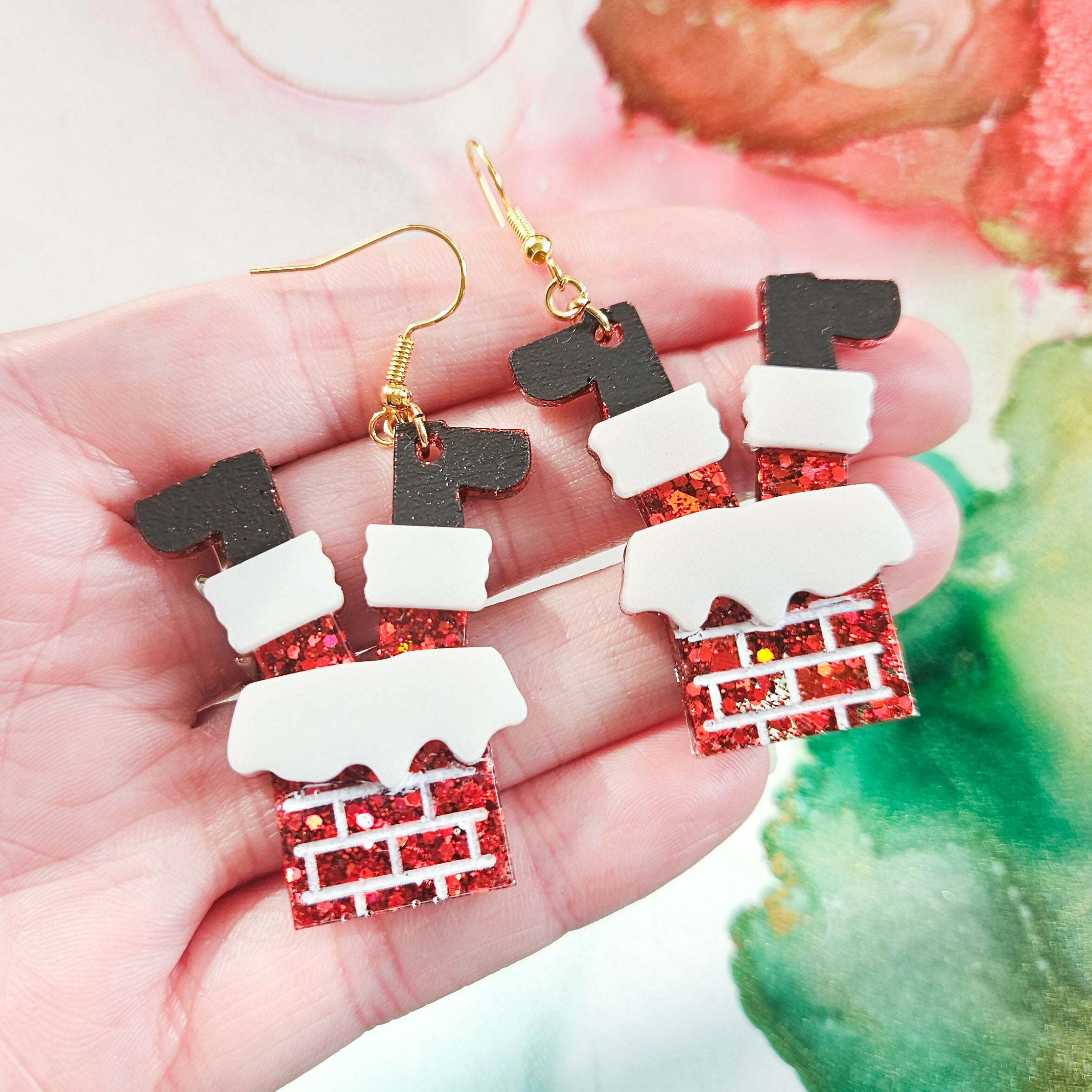 Handmade Santa Feet Resin Christmas Dangle Earrings
