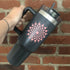 Hand Painted Dot Mandala Stanley-style cup with straw: Grey with Coral