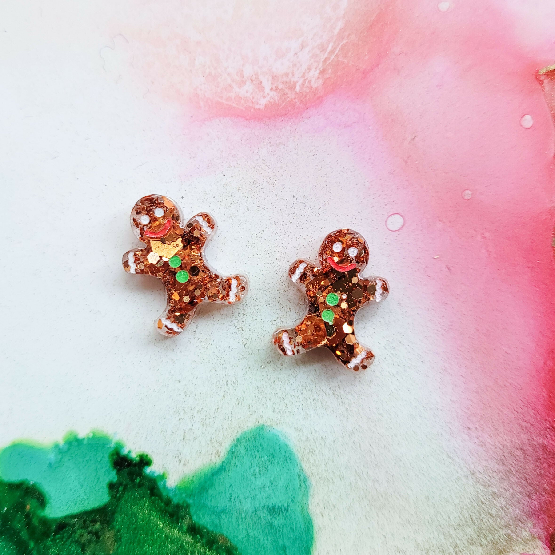 Handmade Glitter Gingerbread Man Resin Stud Earrings