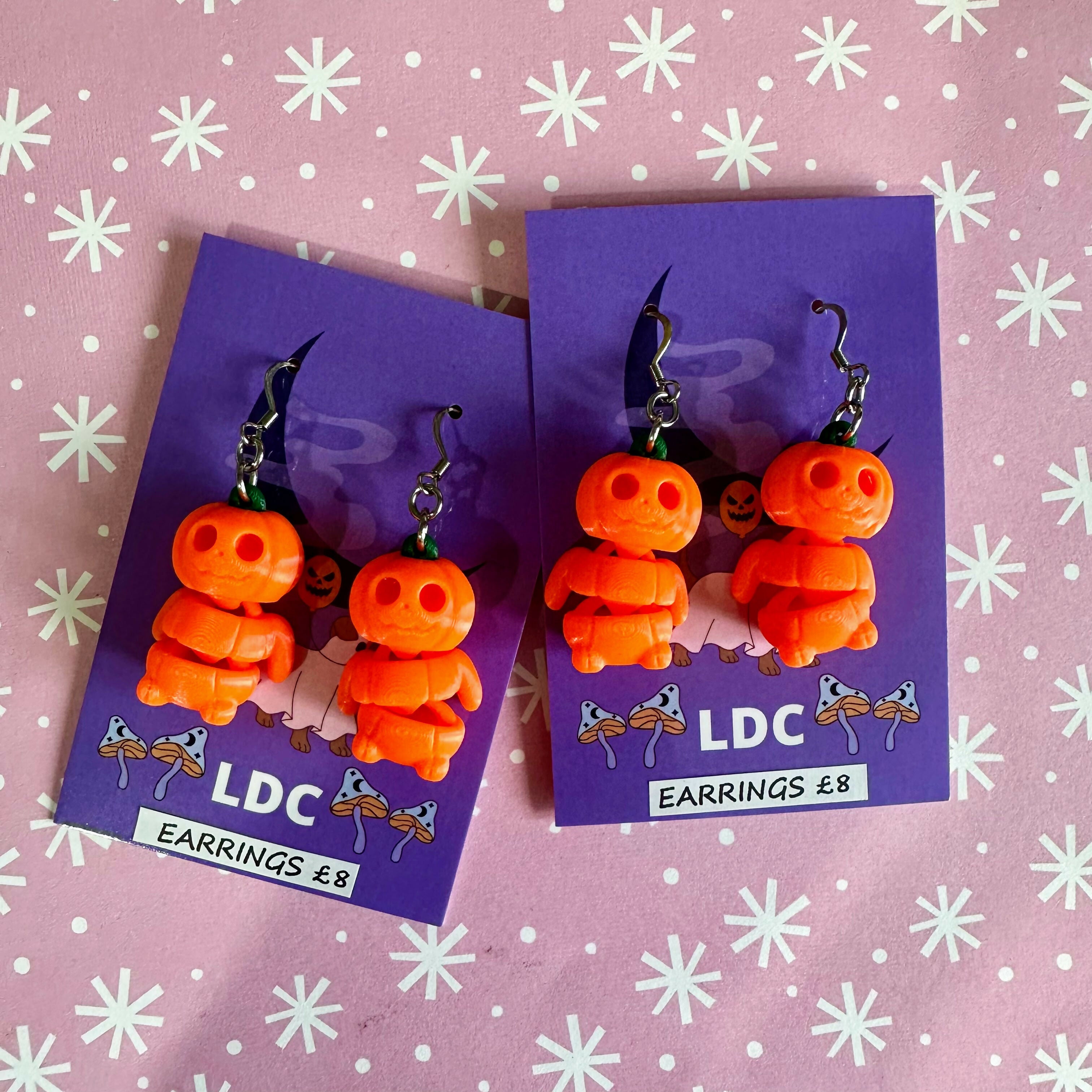 3d Pumpkin Guy Earrings