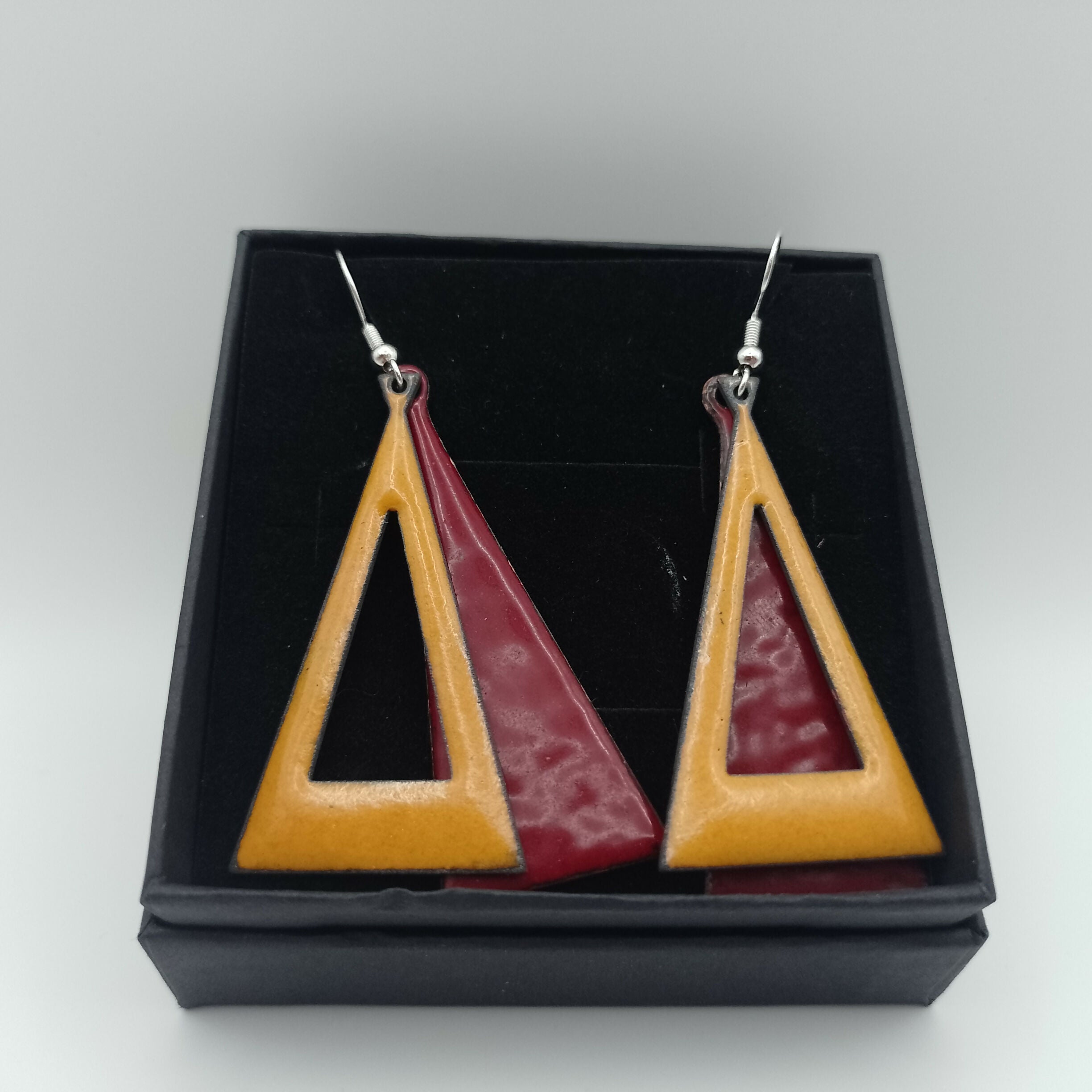 Enamel Double Drop Triangular Earrings