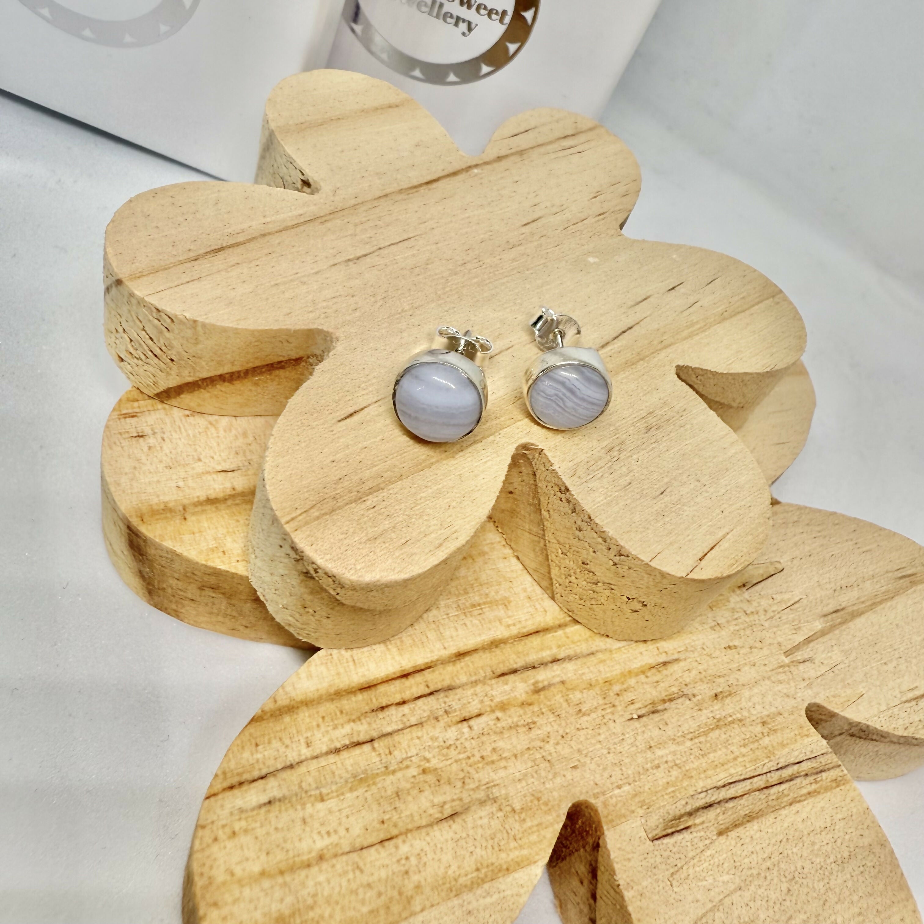 BLUE LACE AGATE STUD EARRINGS