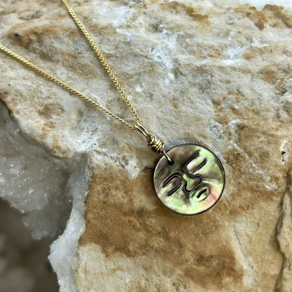 Handmade Gold Vermeil Mother Of Pearl Moon Face Necklace